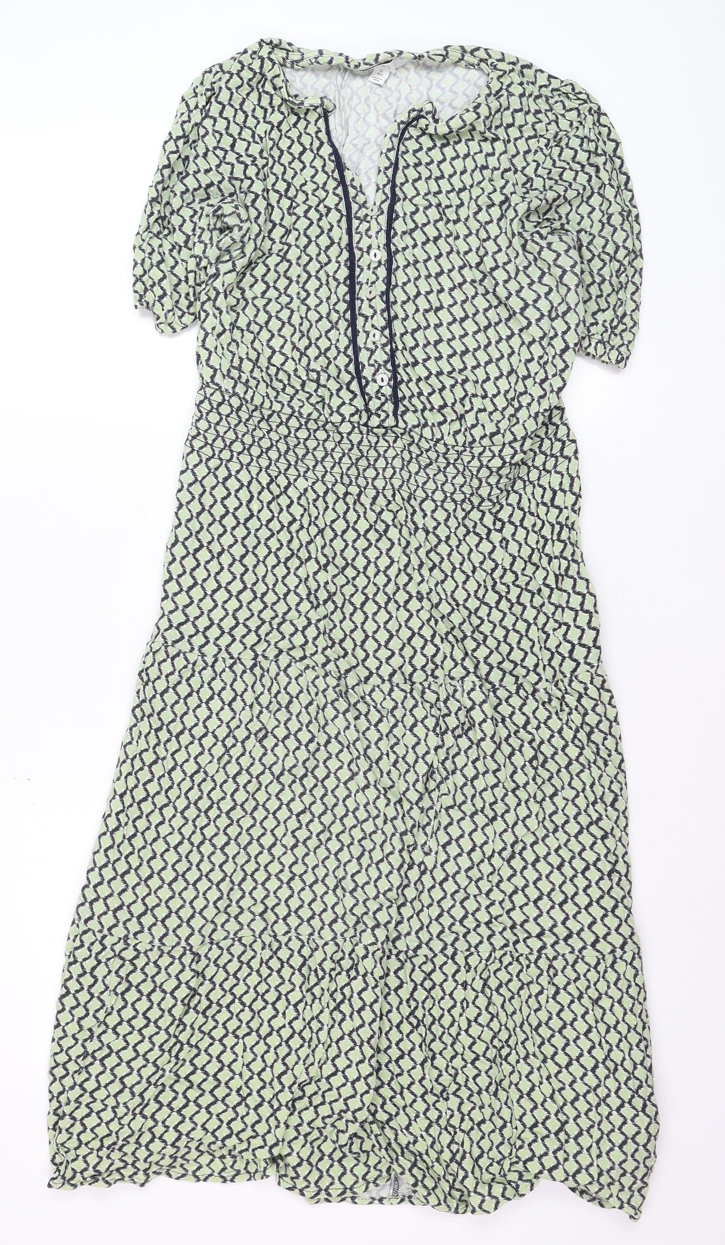 Marks and Spencer Women Green Geometric Midi Fit & Flare Dress Size 12