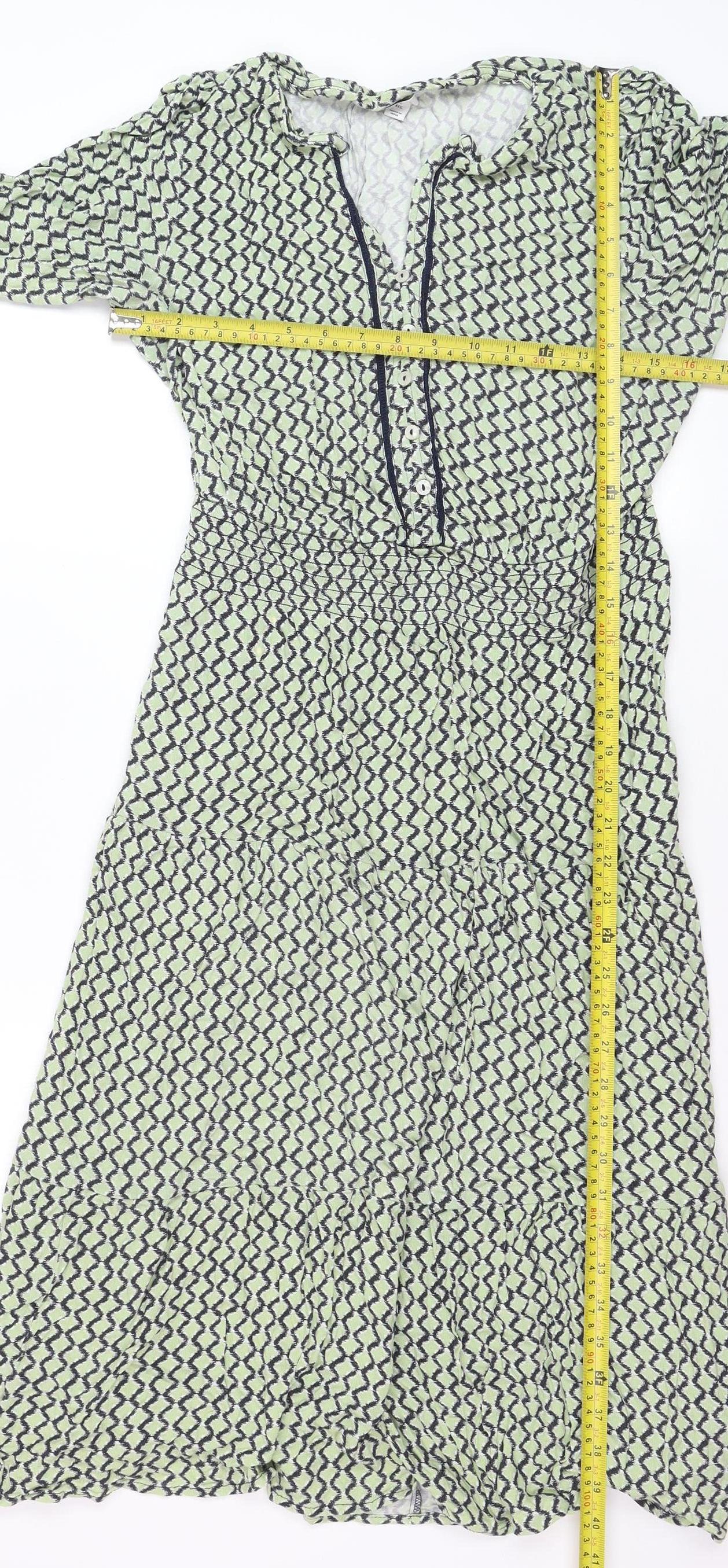 Marks and Spencer Women Green Geometric Midi Fit & Flare Dress Size 12