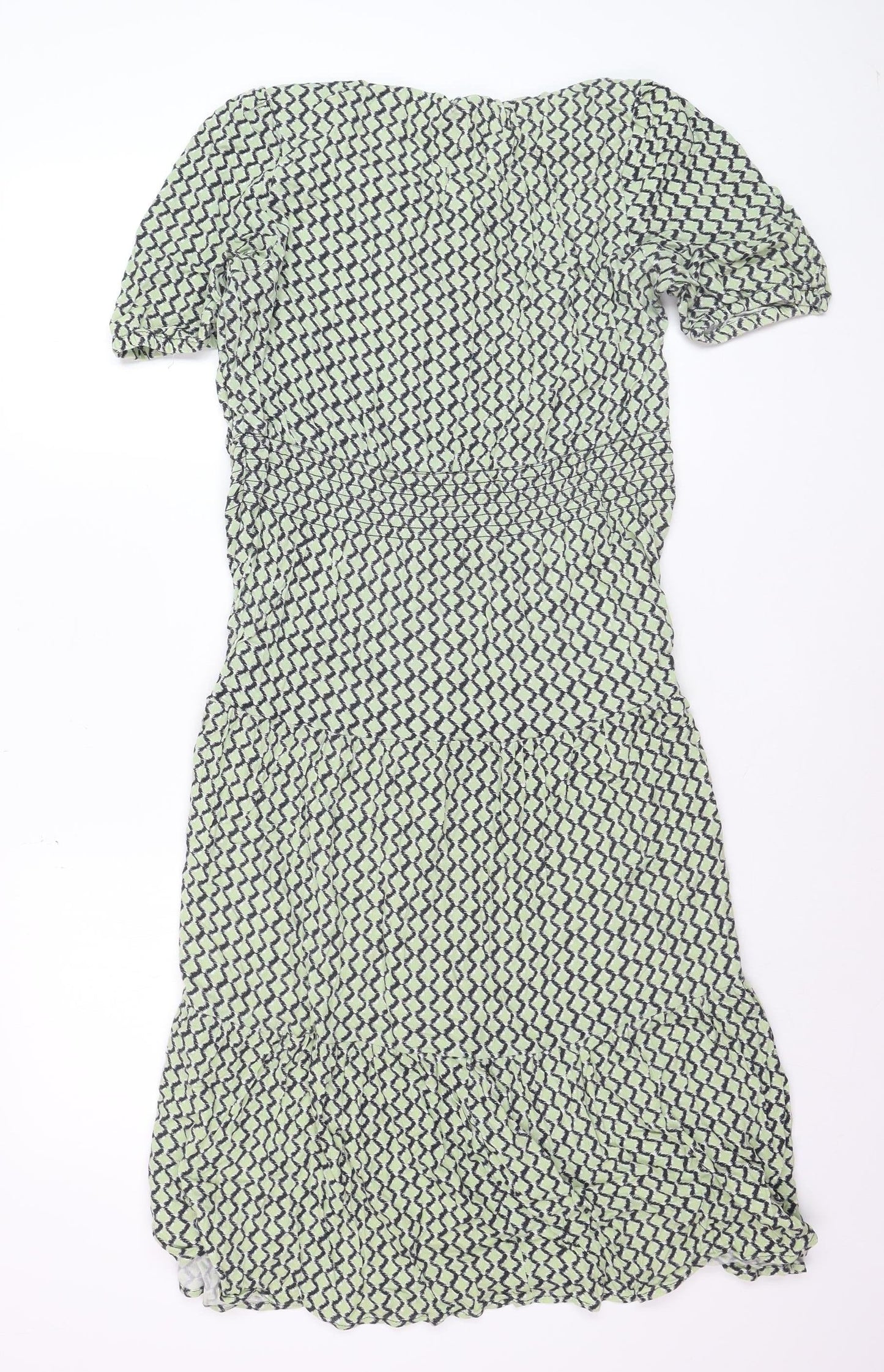 Marks and Spencer Women Green Geometric Midi Fit & Flare Dress Size 12