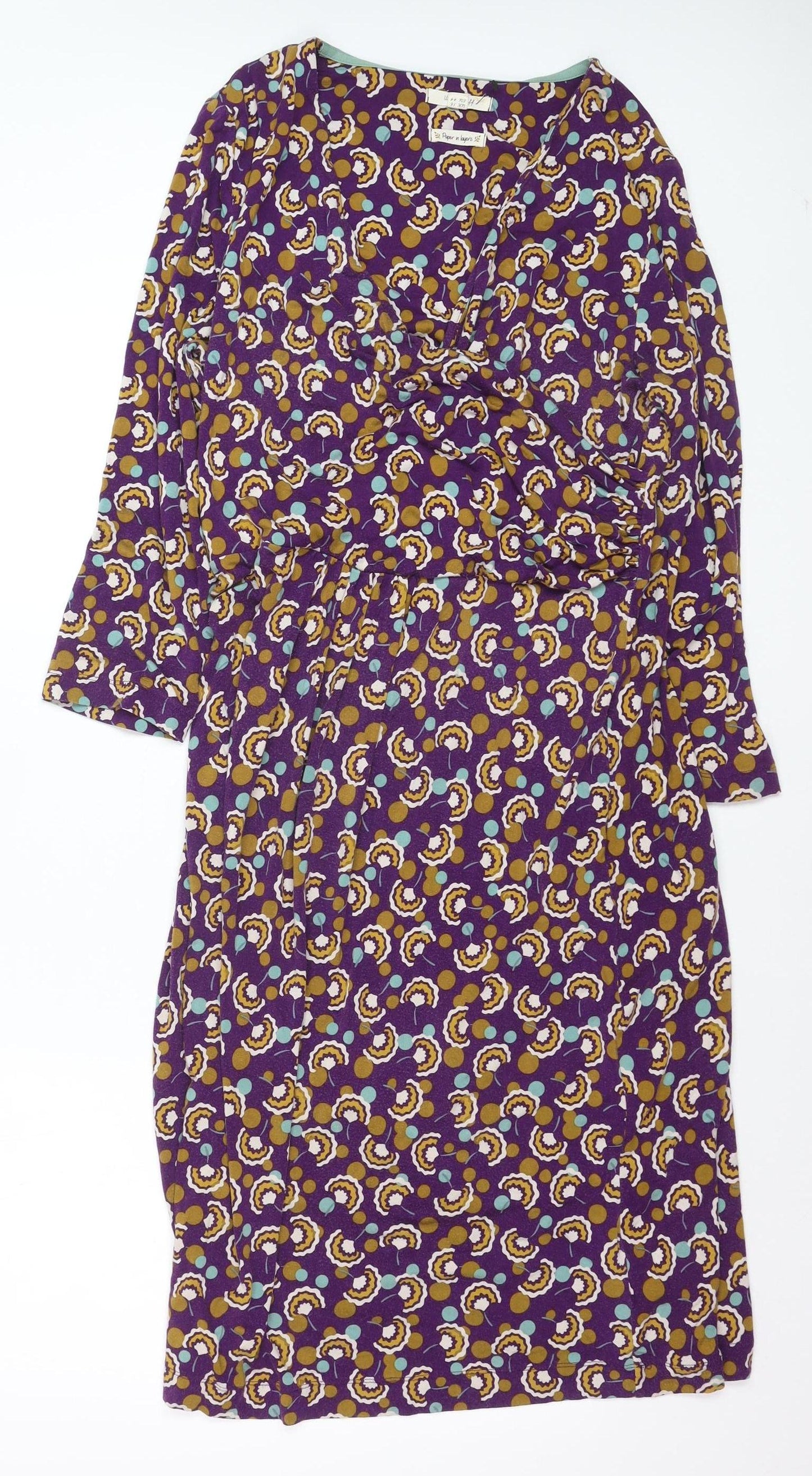 Paper in Layers Women's Purple Geometric Wrap Dress Size 16