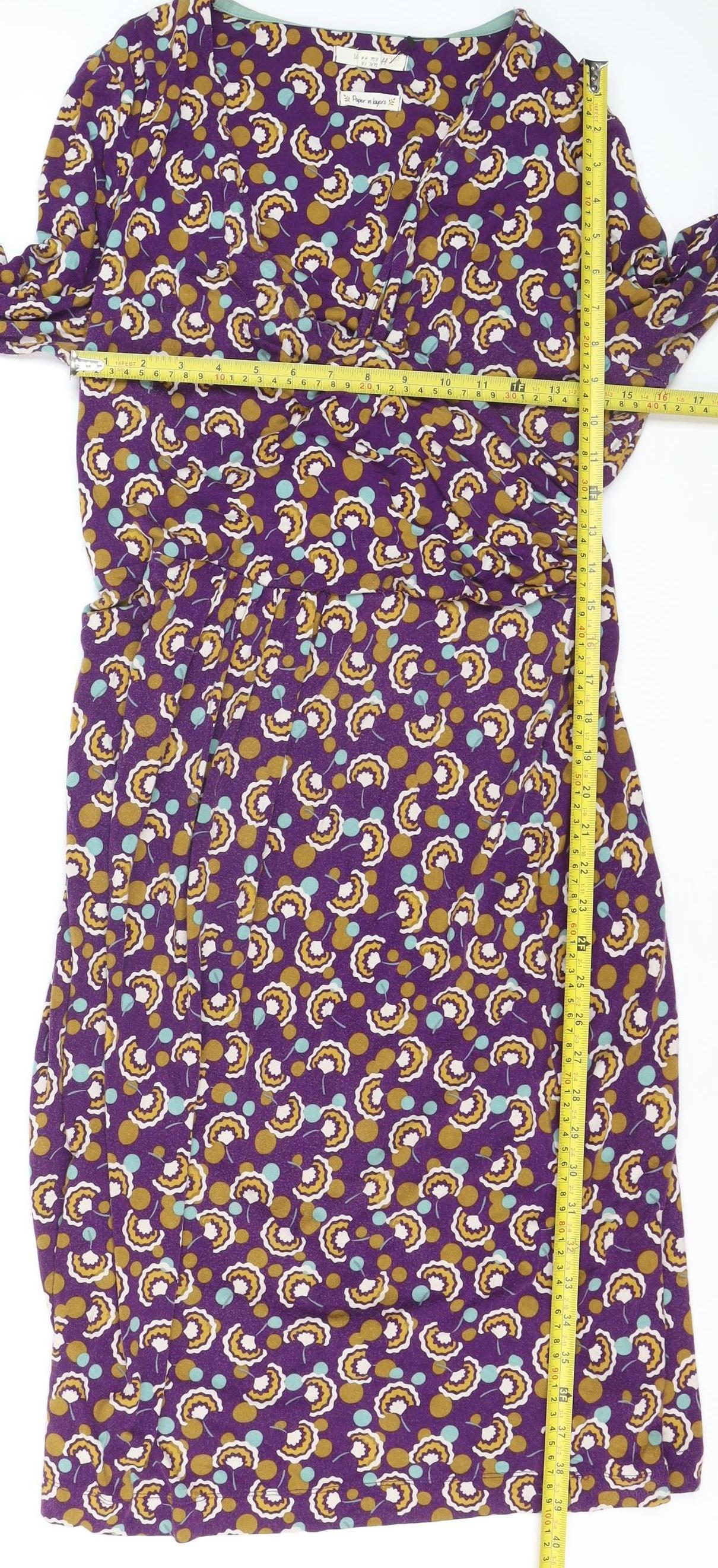 Paper in Layers Women's Purple Geometric Wrap Dress Size 16
