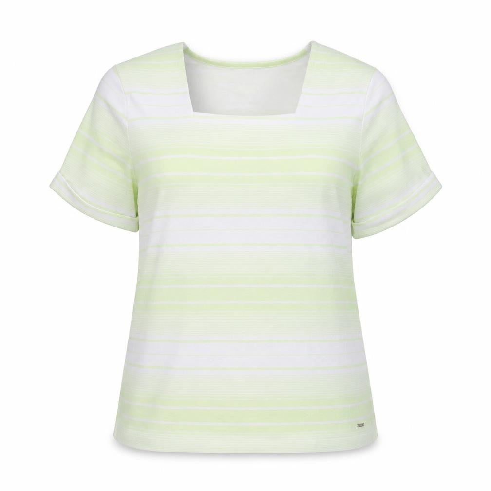 Dash Women's Green Striped Square Neck T-Shirt Size 20
