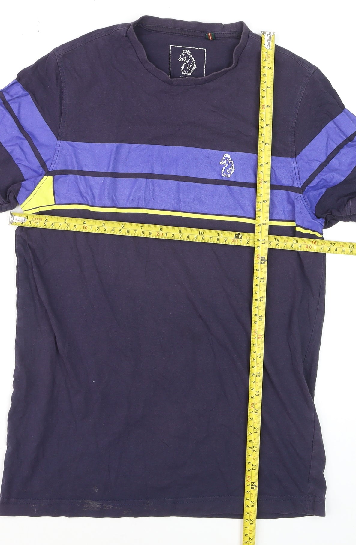 LUKE Boys Blue Colourblock Crew Neck Cotton T-Shirt Size Small