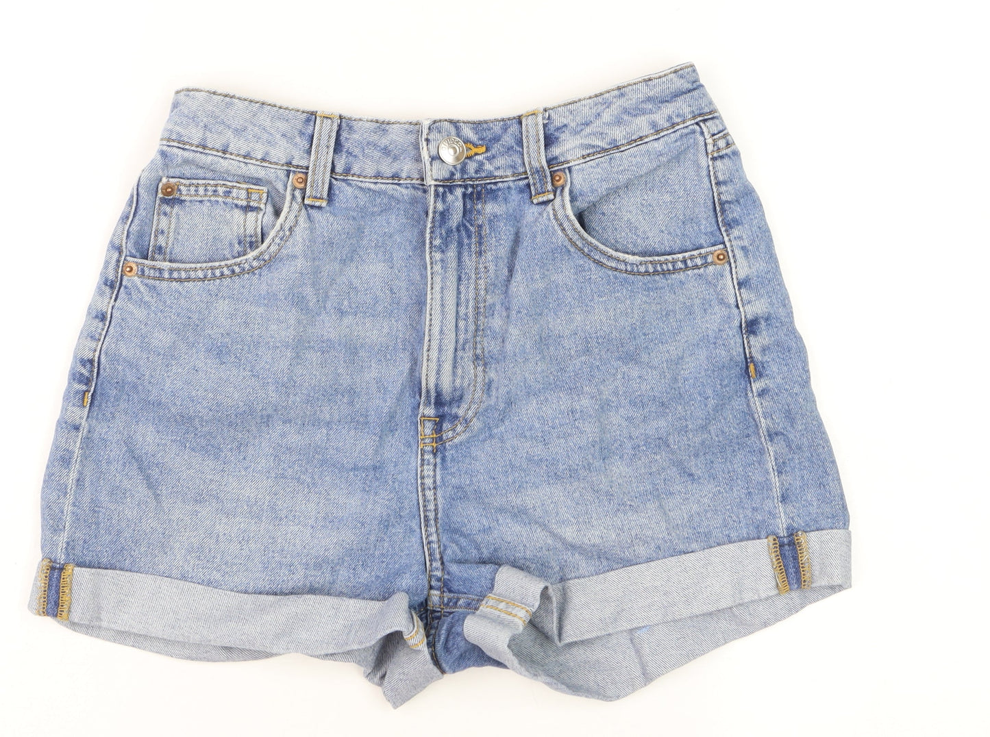 H&M Women’s Blue Denim Mom Shorts Size 6 High Waist Cuffed Casual