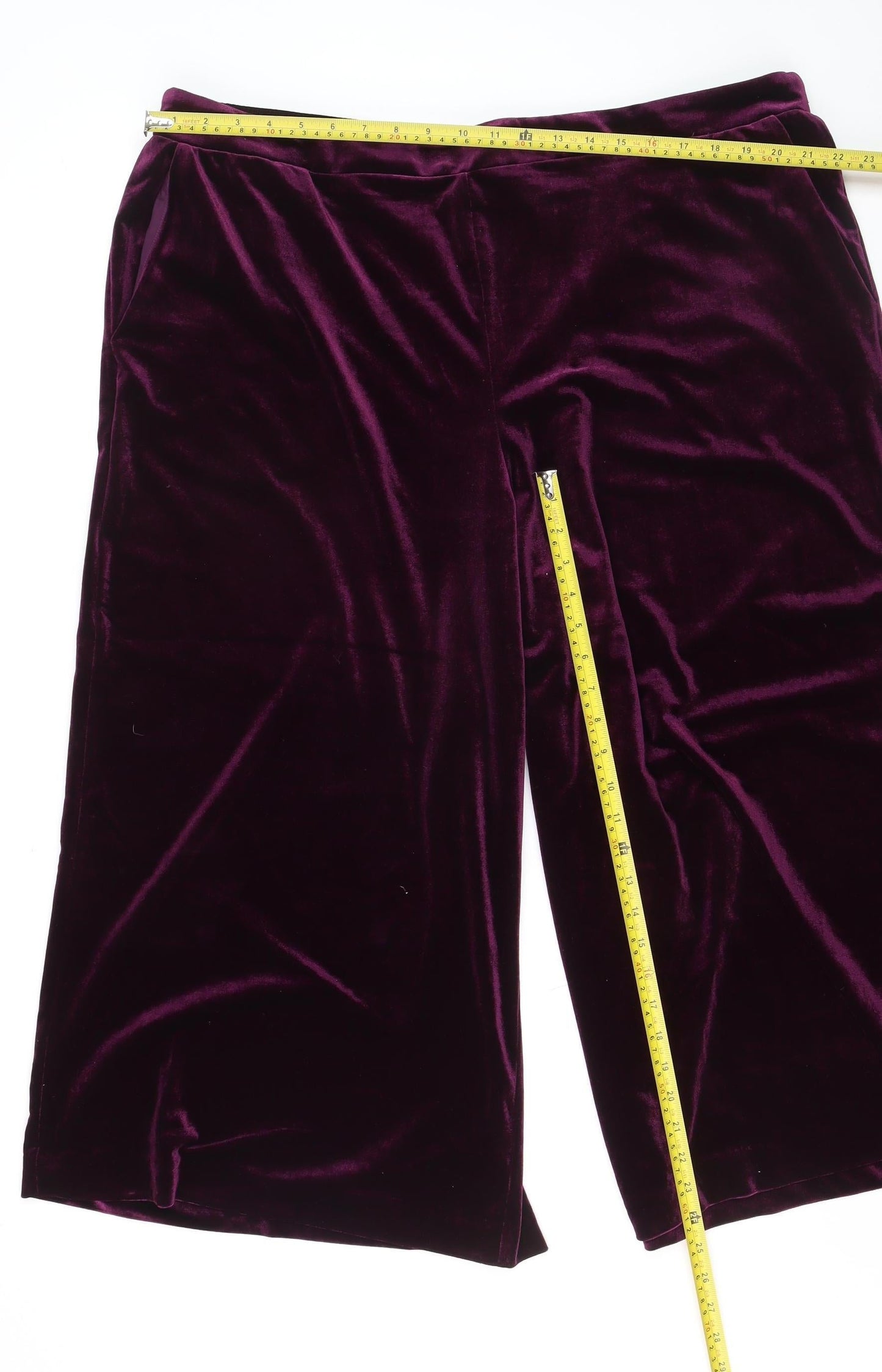 Monsoon Women’s Purple Velvet Cropped Wide-Leg Trousers Size 2XL