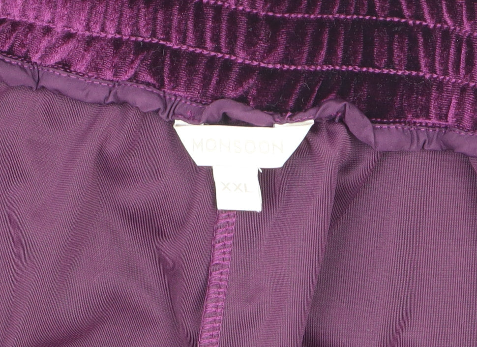 Monsoon Women’s Purple Velvet Cropped Wide-Leg Trousers Size 2XL