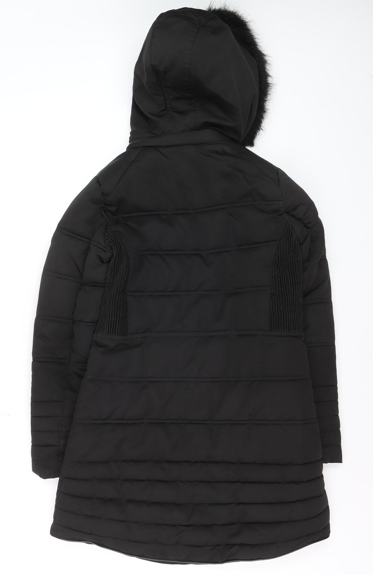 Firetrap Girls Black Long Hooded Puffer Coat 11-12 Years Faux Fur Trim