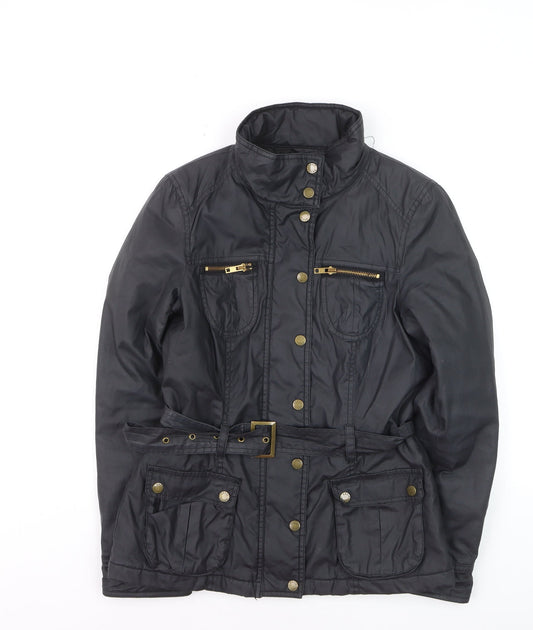 Oasis Women's Black Belted Military Jacket Size S