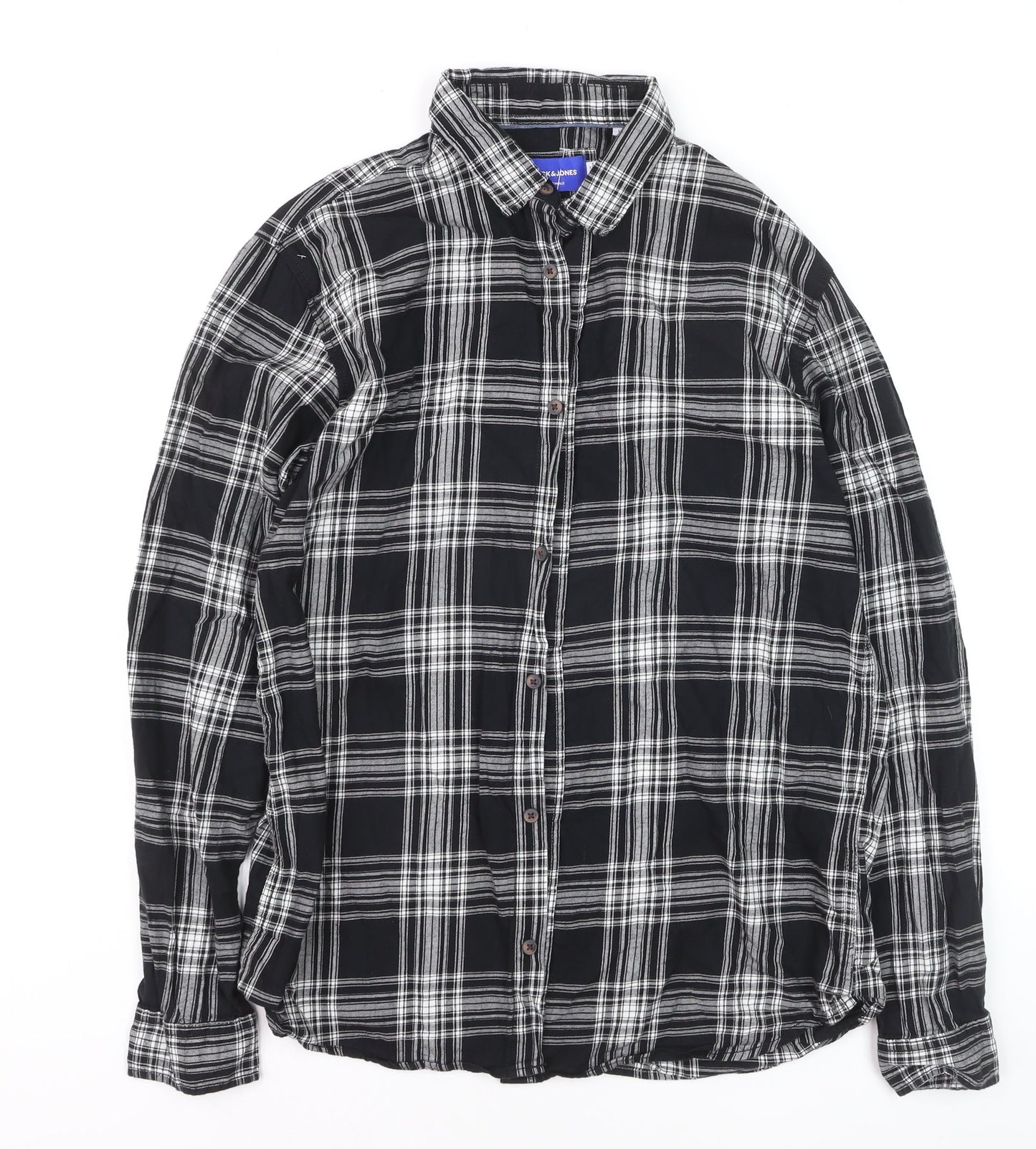 Jack & Jones Men's Black Check Cotton Long Sleeve Shirt L