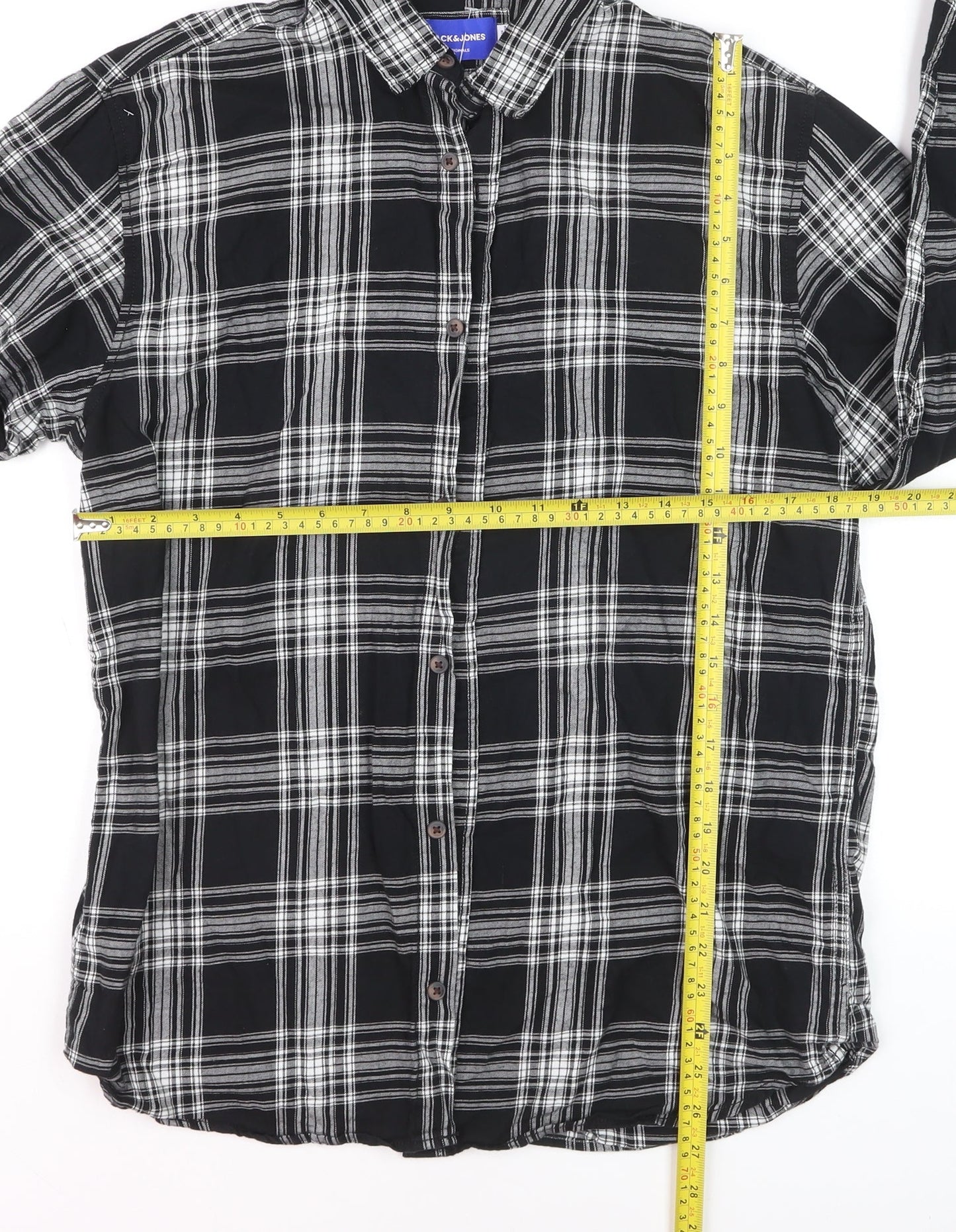 Jack & Jones Men's Black Check Cotton Long Sleeve Shirt L