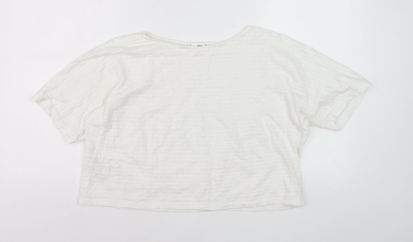 Mango Women's White XS Relaxed Cotton Blend Short Sleeve T-Shirt