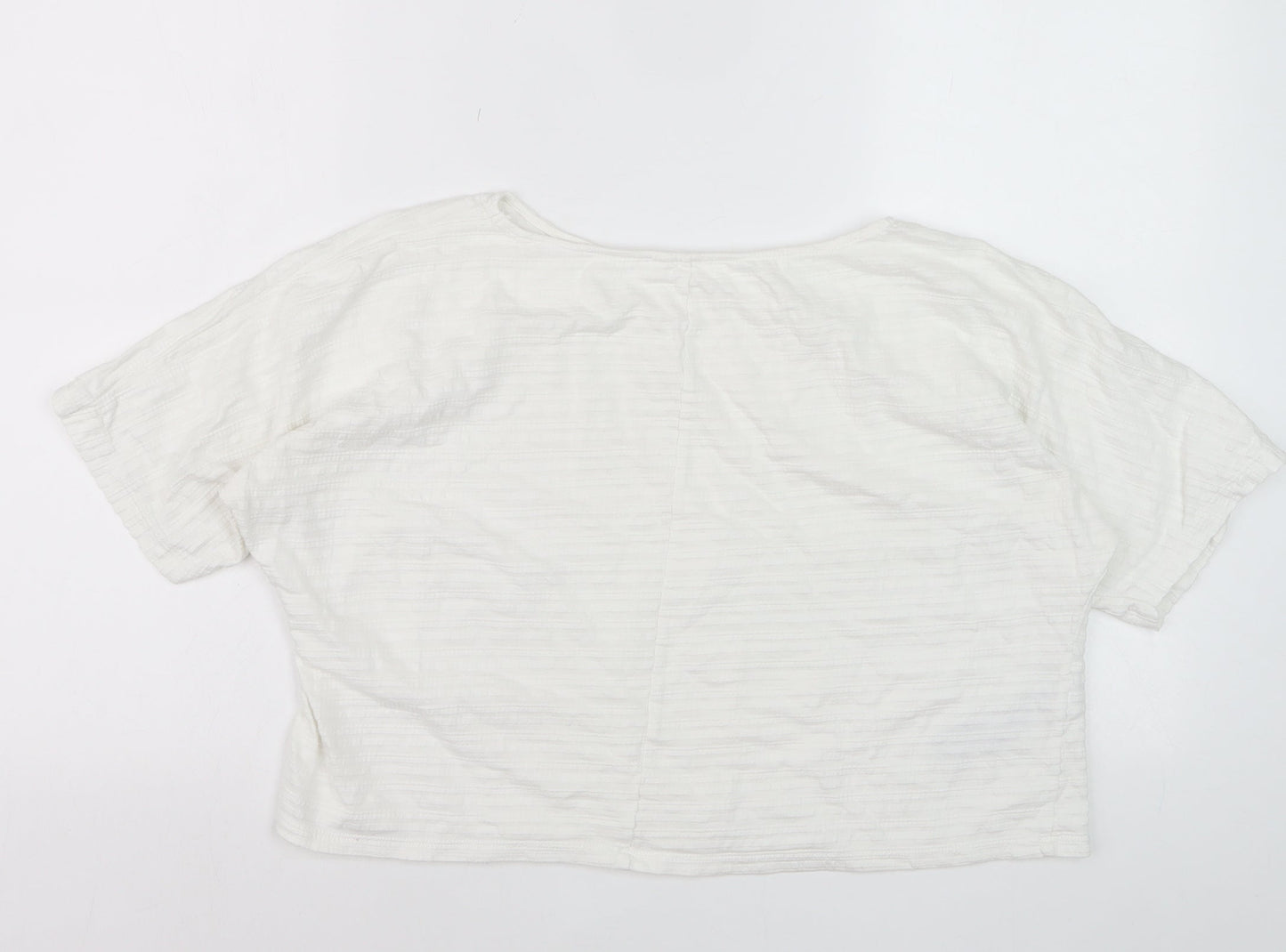 Mango Women's White XS Relaxed Cotton Blend Short Sleeve T-Shirt
