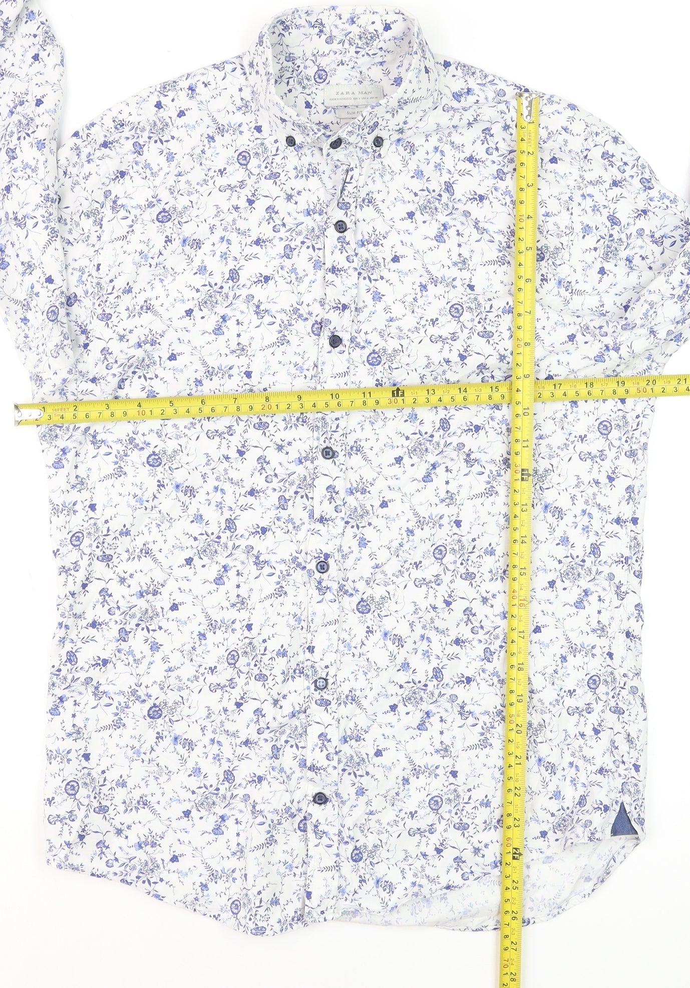 Zara Man Slim Fit White Floral Button-Up Shirt Men's Medium
