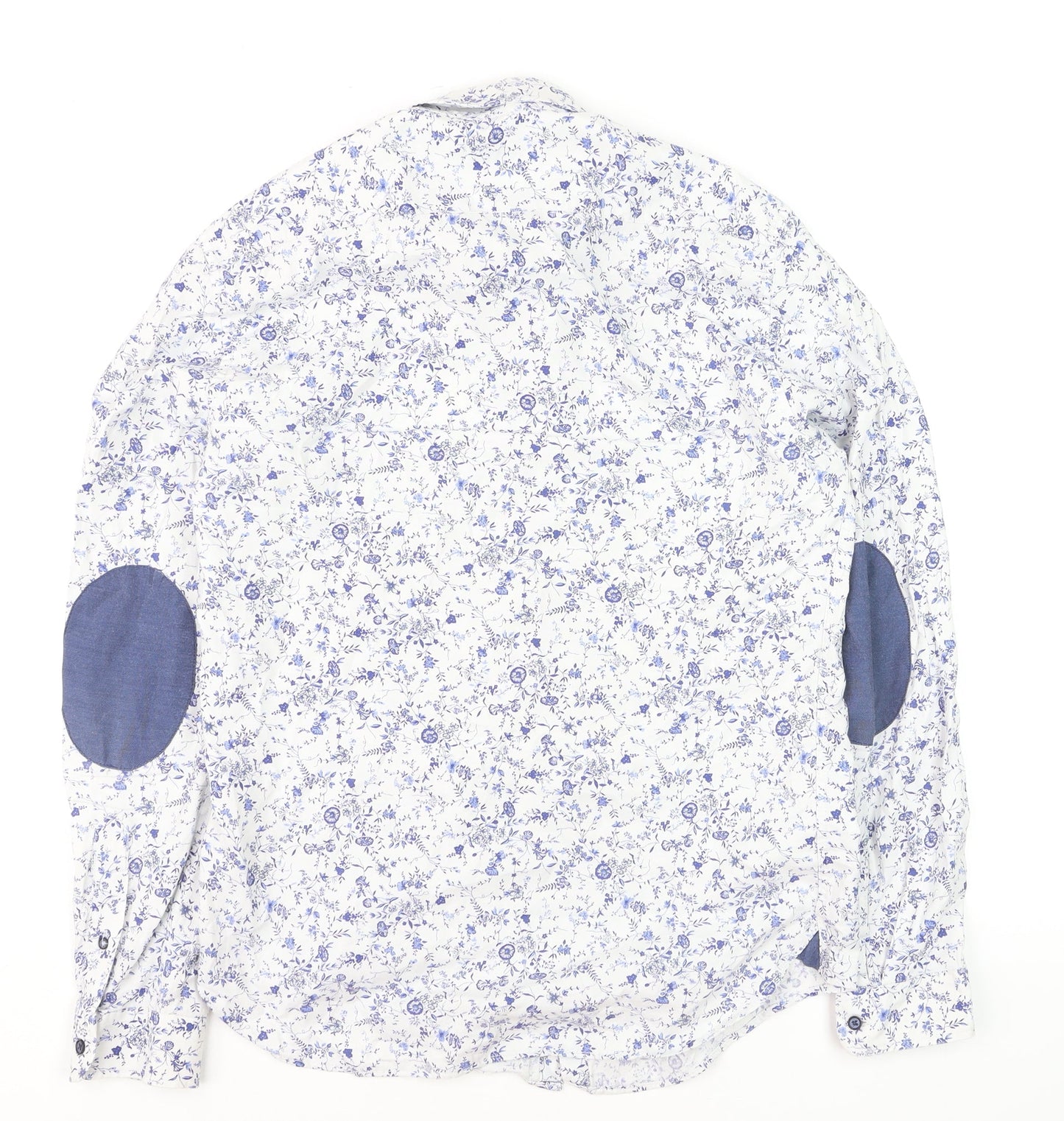 Zara Man Slim Fit White Floral Button-Up Shirt Men's Medium