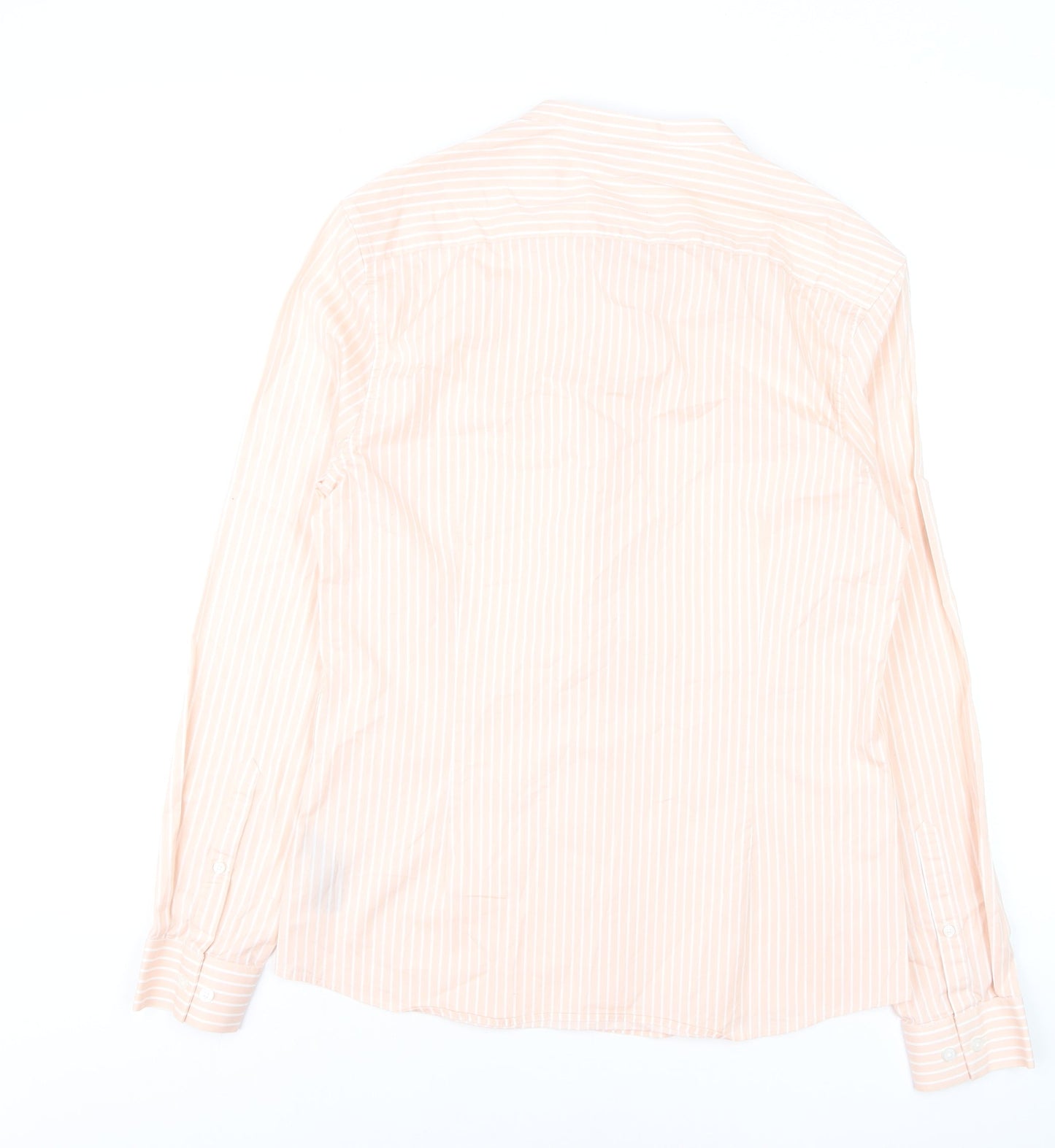 ASOS DESIGN Men's Beige Striped Band Collar Long Sleeve Shirt Size L