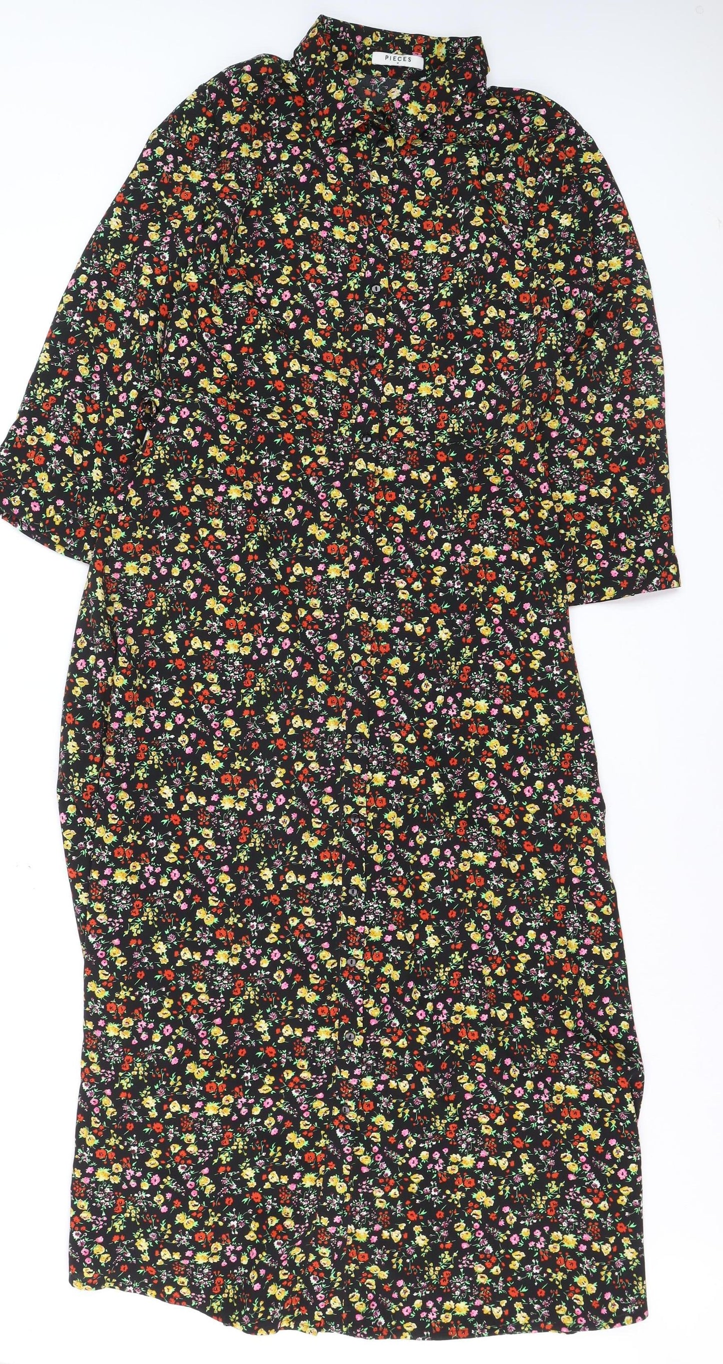 Pieces Women’s Multicoloured Floral Midi Shirt Dress Size M