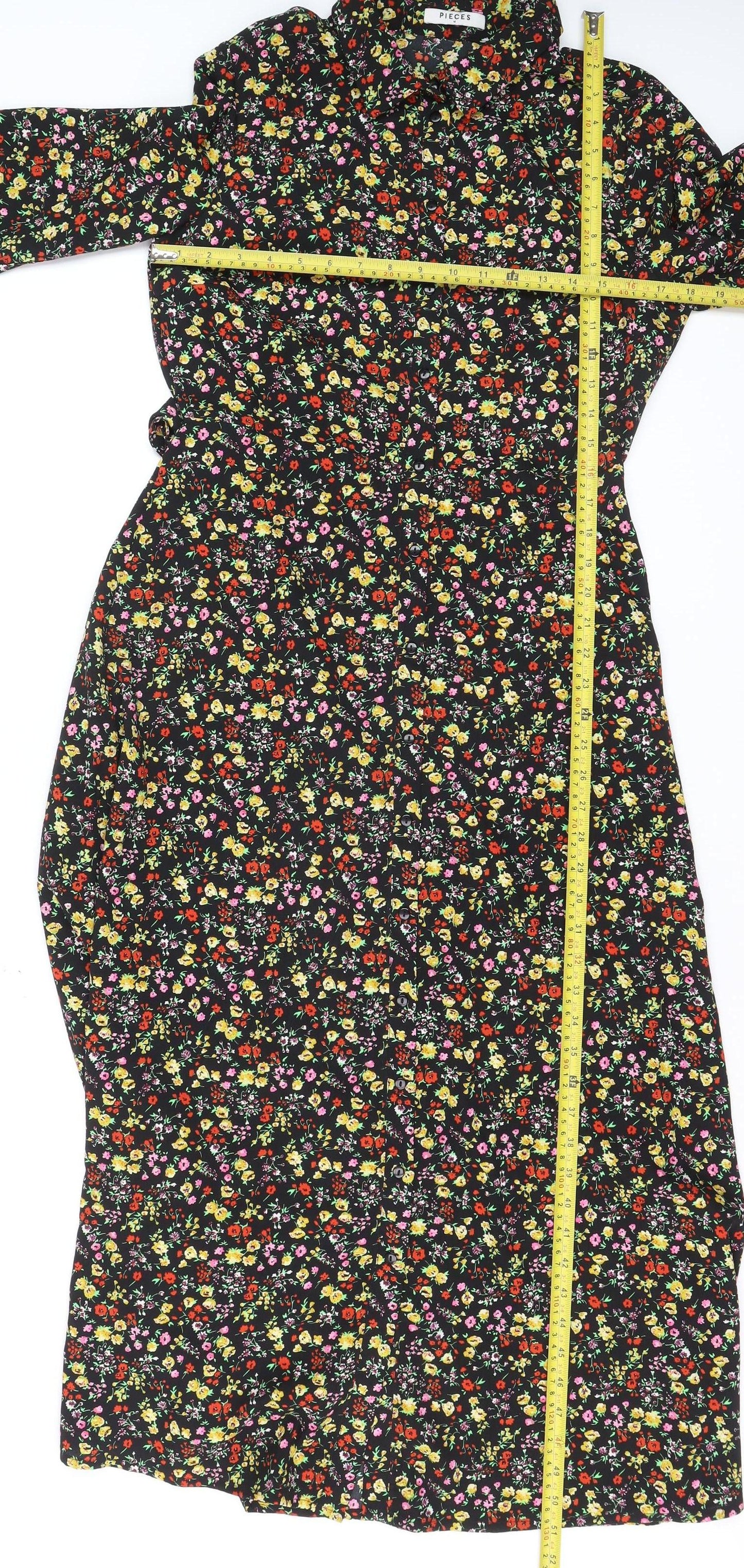Pieces Women’s Multicoloured Floral Midi Shirt Dress Size M