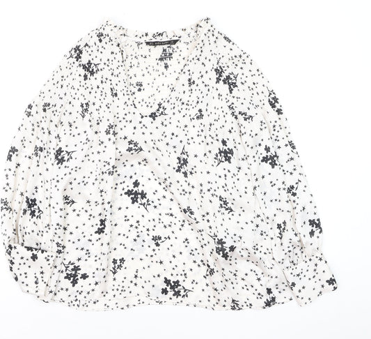 Zara Women White Floral Star Tunic Blouse Size 12 Long Sleeve