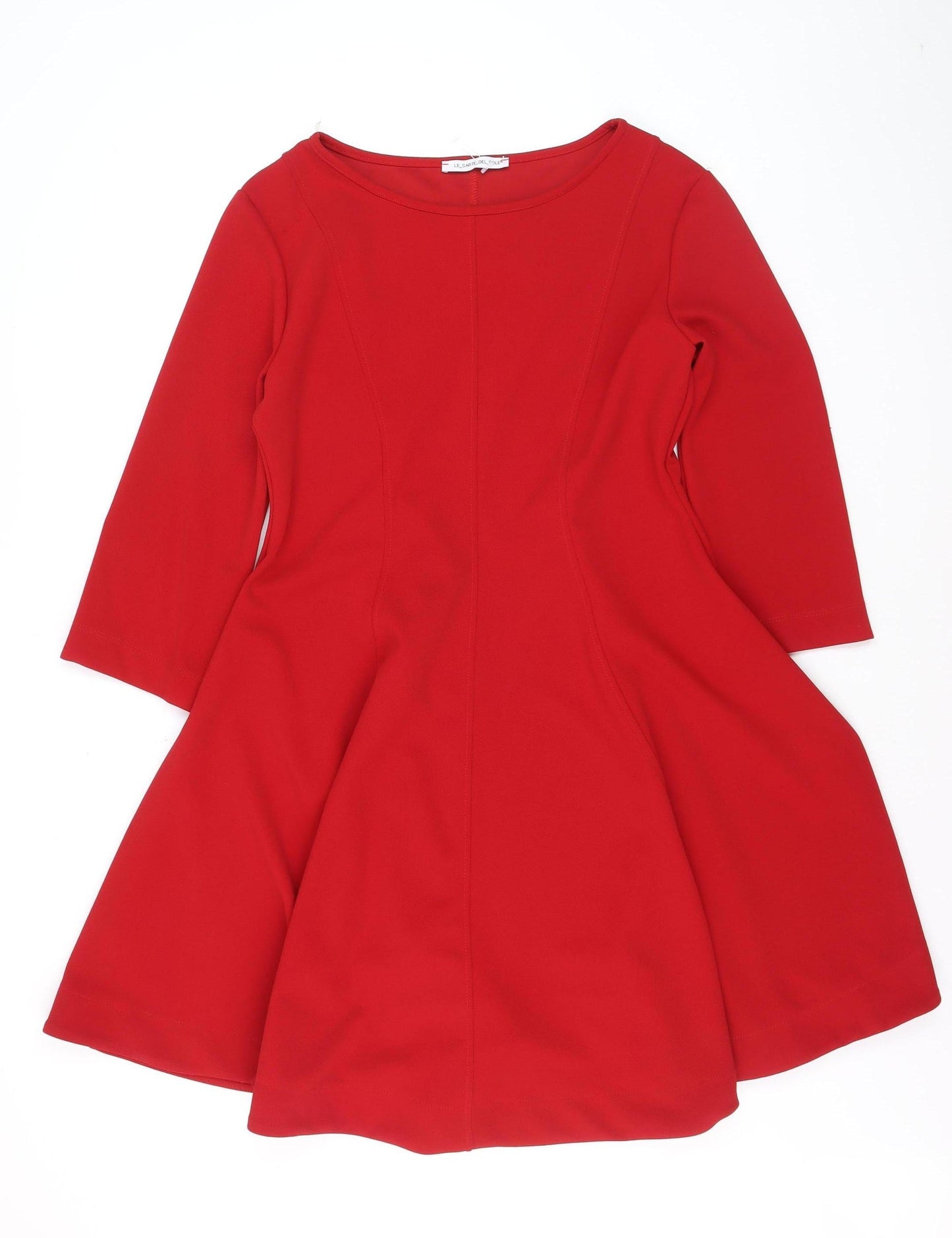 Le Sarte del Sole Women Red Fit & Flare Knee Dress L 3/4 Sleeve