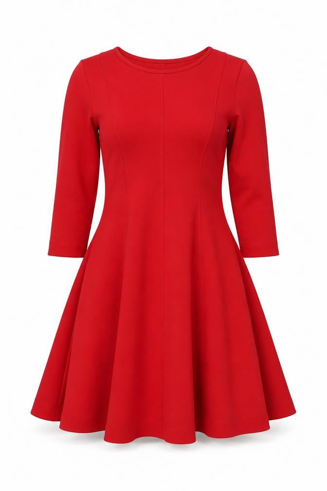 Le Sarte del Sole Women Red Fit & Flare Knee Dress L 3/4 Sleeve