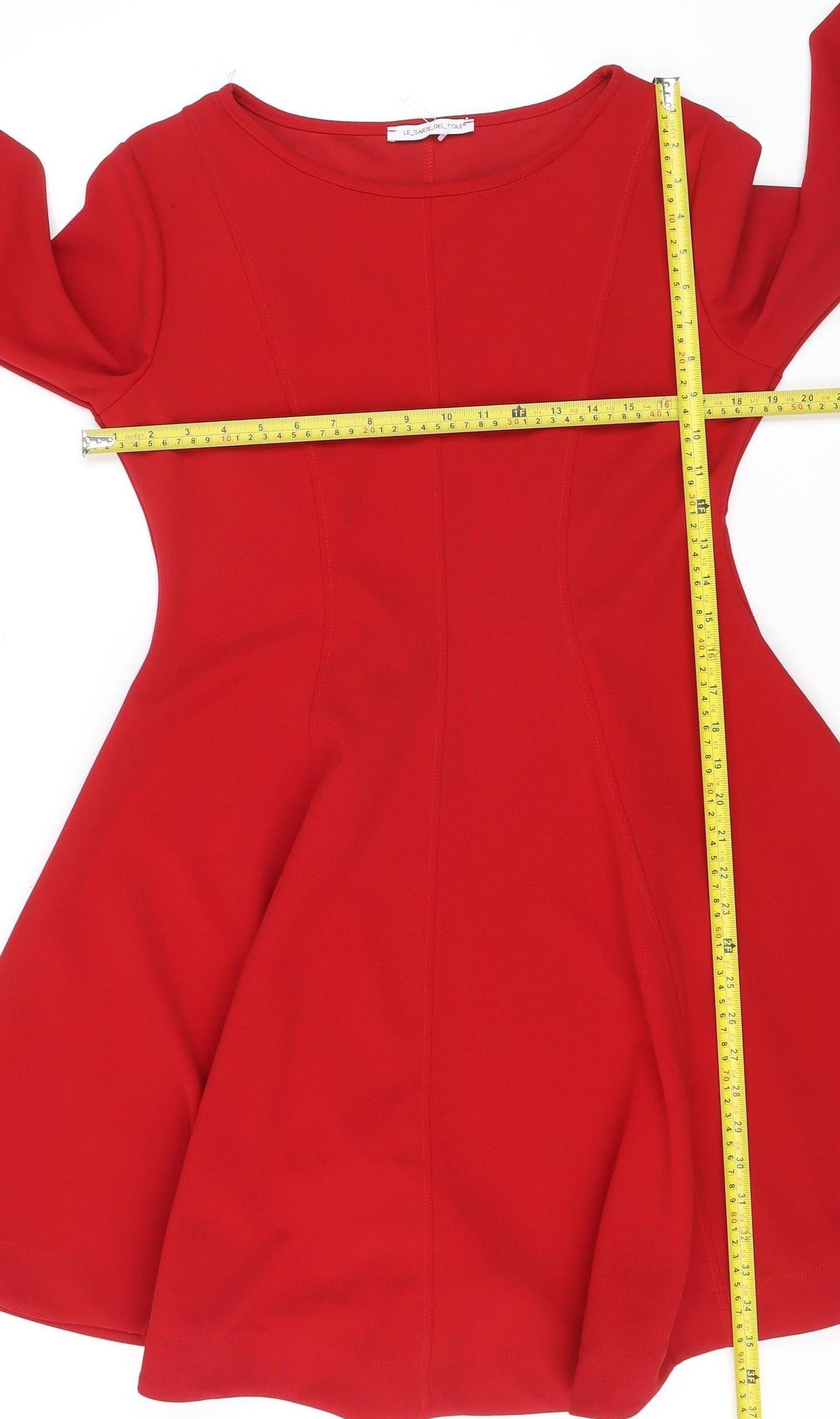 Le Sarte del Sole Women Red Fit & Flare Knee Dress L 3/4 Sleeve