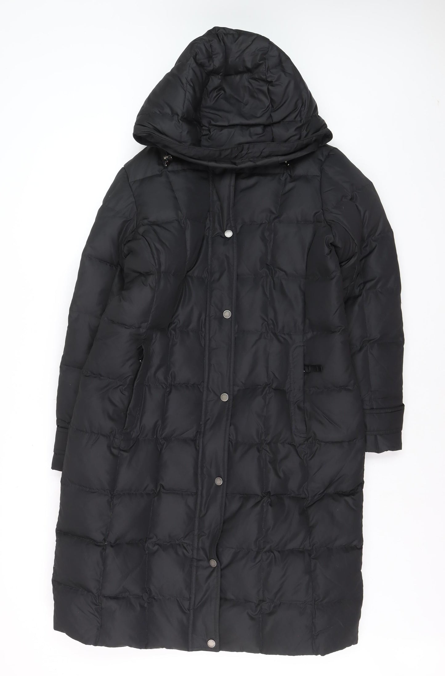 Lands' End Women's Black Petite S Long Puffer Coat Hooded Winter Jacket