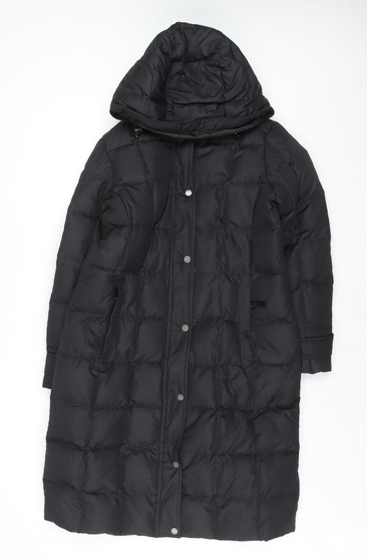 Lands' End Women's Black Petite S Long Puffer Coat Hooded Winter Jacket