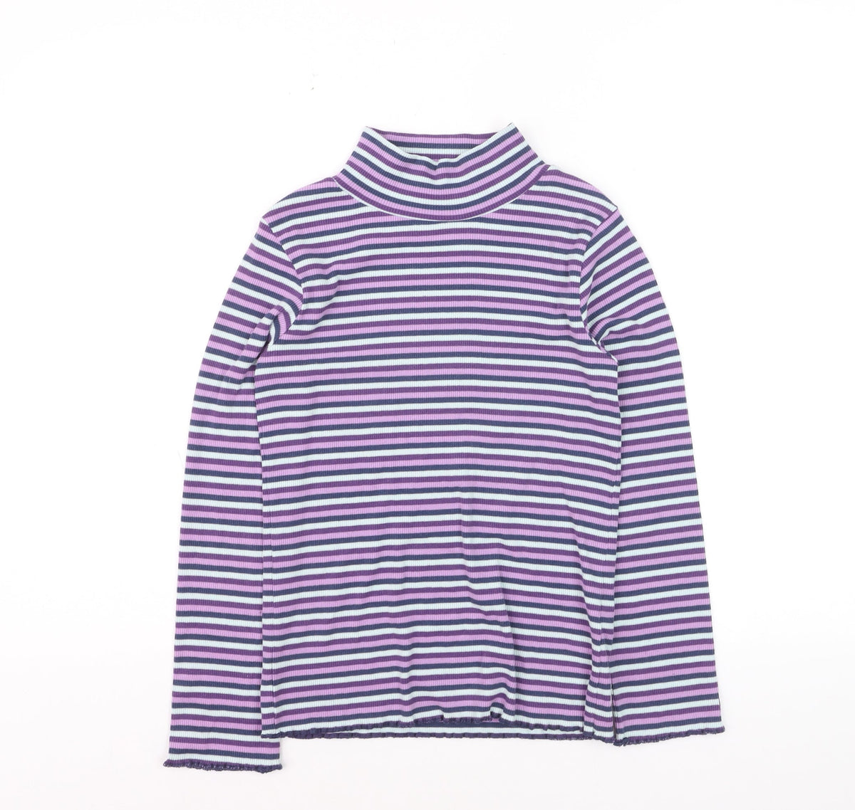FatFace Girls Purple Striped Long Sleeve Roll Neck Top Age 9-10 Years