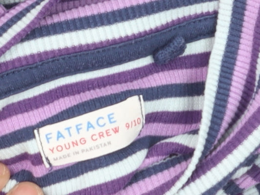 FatFace Girls Purple Striped Long Sleeve Roll Neck Top Age 9-10 Years