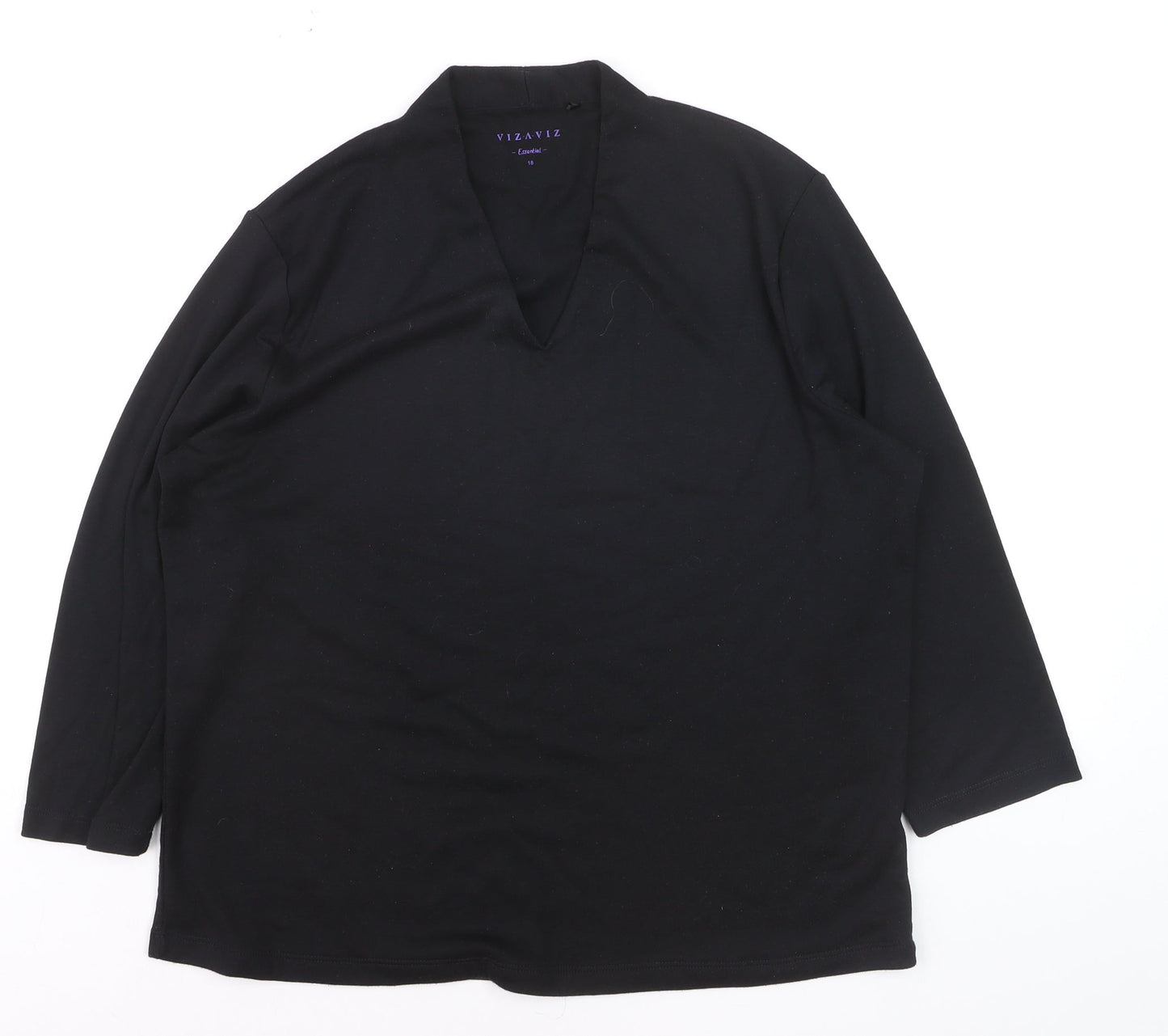 VIZAVIZ Women's Black V-Neck Long Sleeve Basic Blouse Size 18