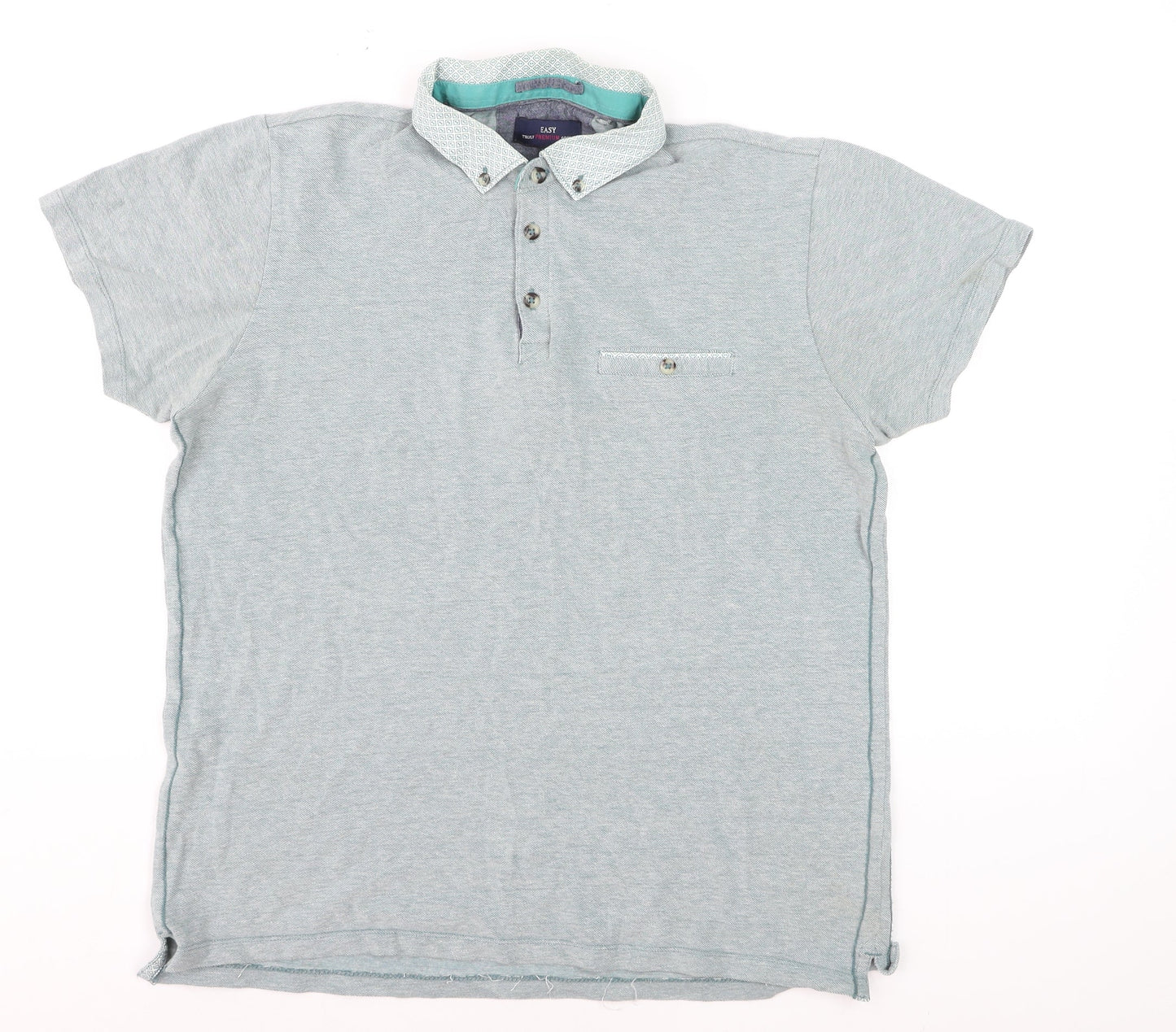 Easy Men's Grey Cotton Button-Down Collar Polo Shirt Size L