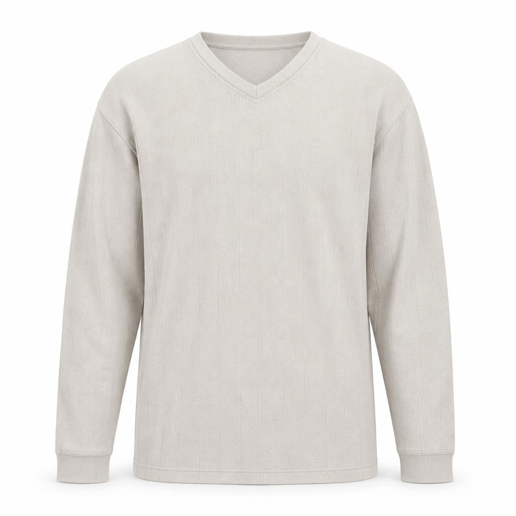 Easy Mens Beige Cotton V-Neck Jumper Size L Lightweight Knit