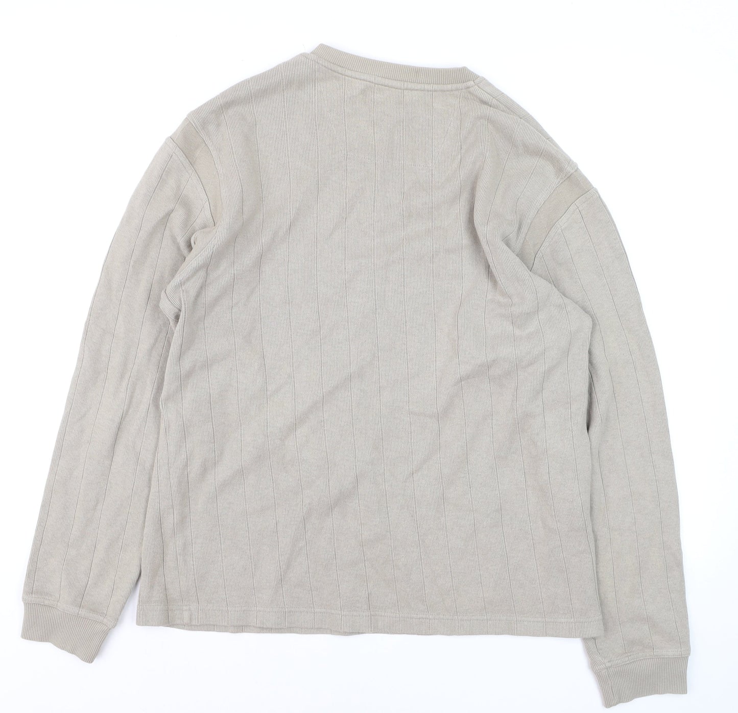 Easy Mens Beige Cotton V-Neck Jumper Size L Lightweight Knit
