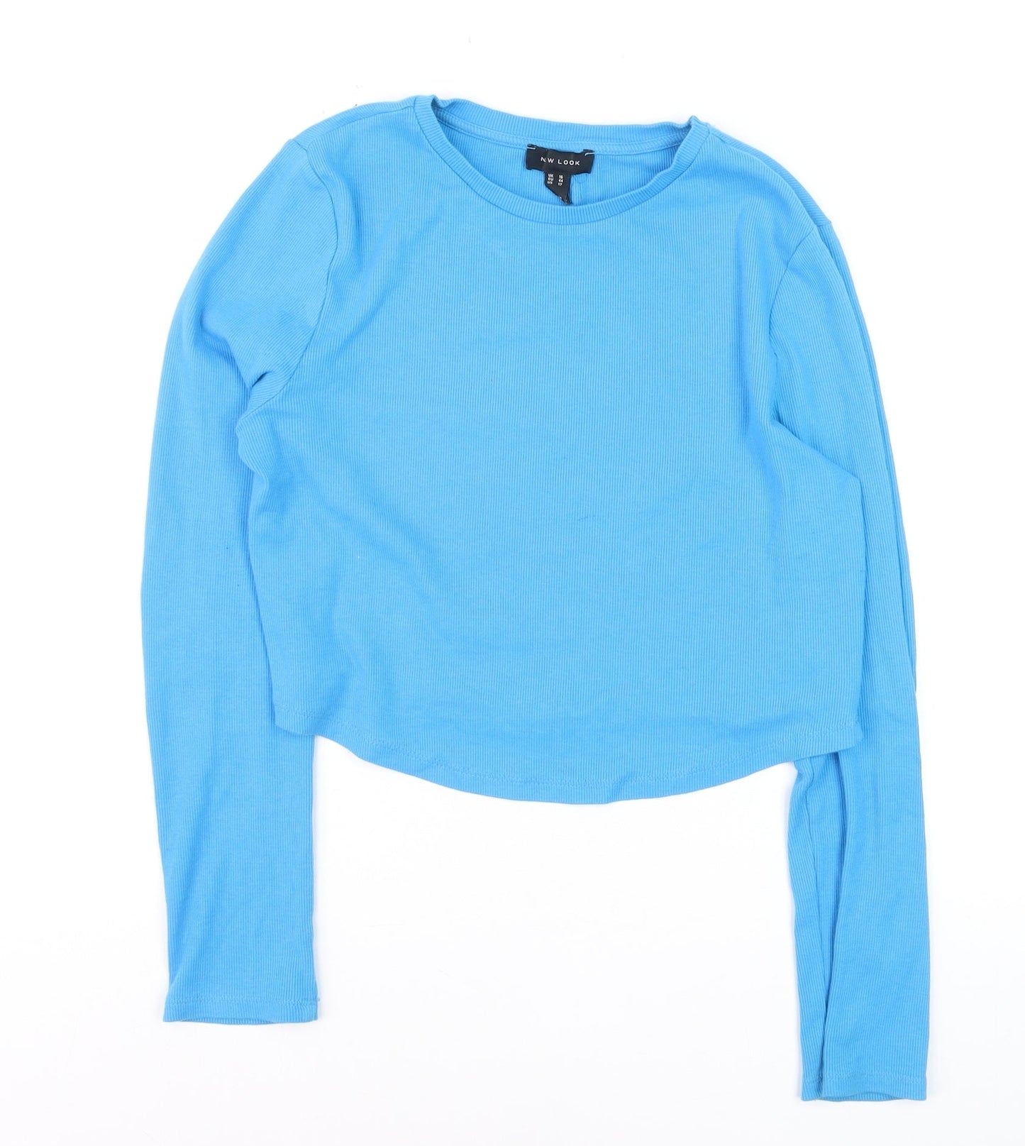 New Look Women’s Blue Cropped Long Sleeve Cotton T-Shirt Size 16