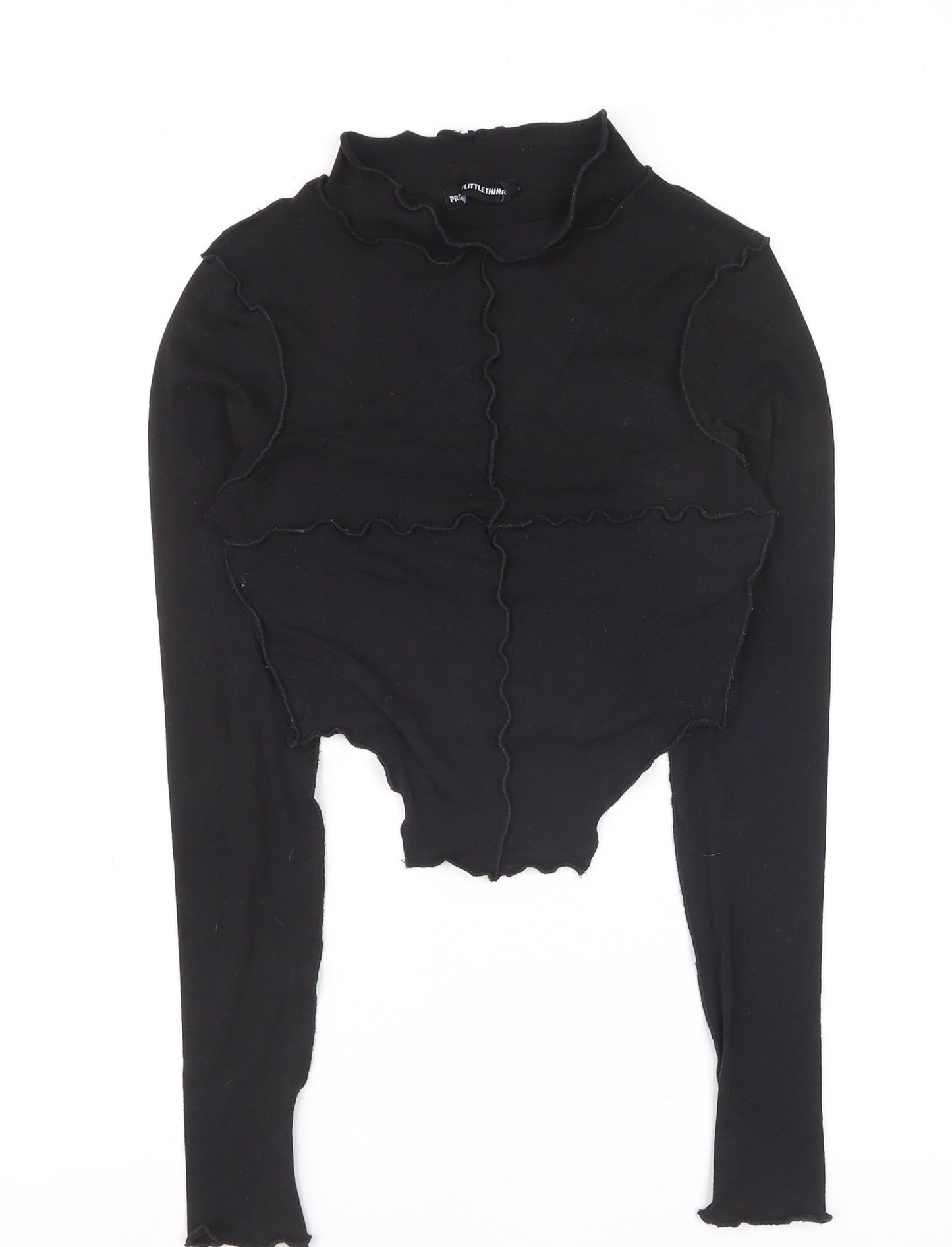 PrettyLittleThing Women's Black Cropped Long Sleeve Mock Neck Top Size 4