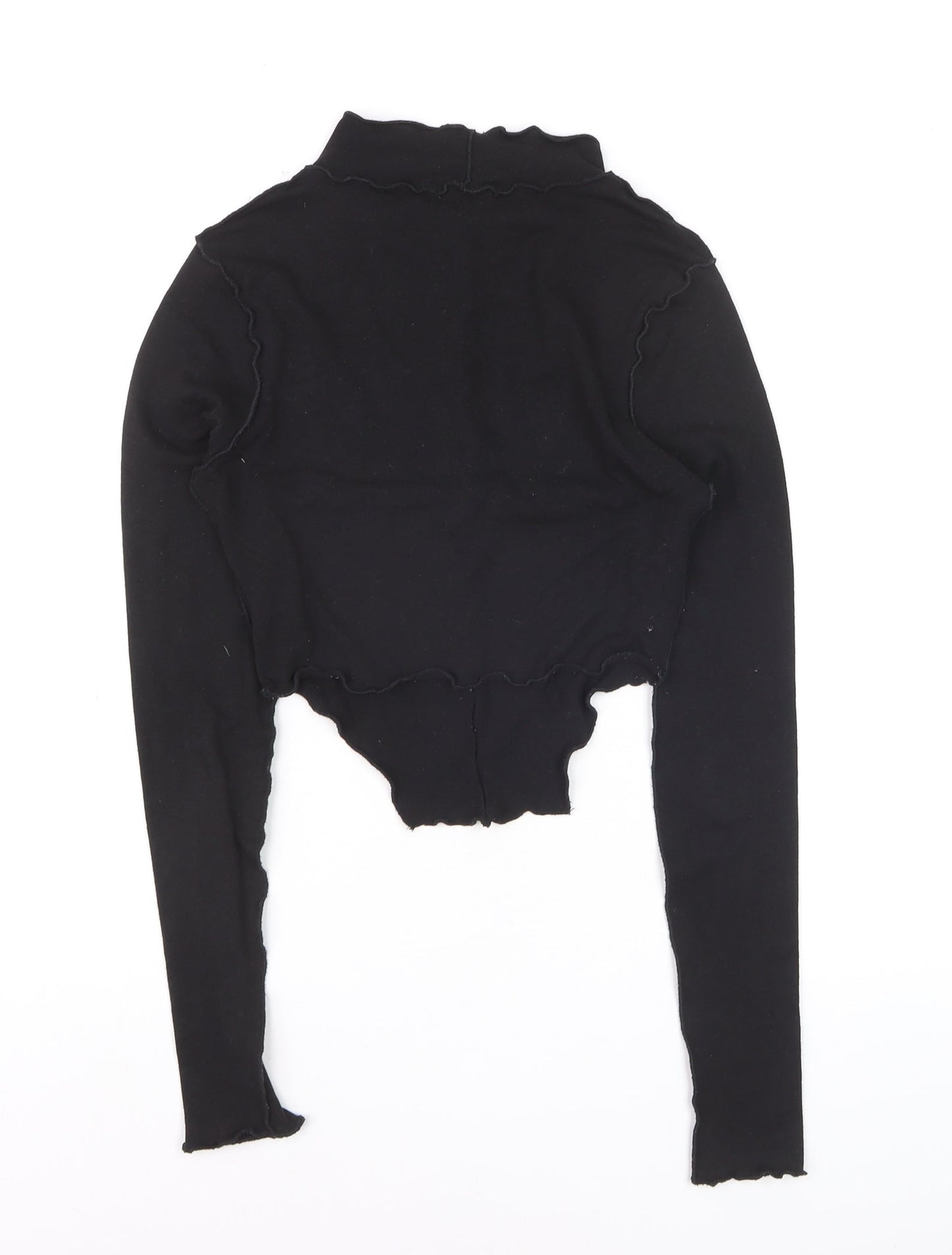 PrettyLittleThing Women's Black Cropped Long Sleeve Mock Neck Top Size 4