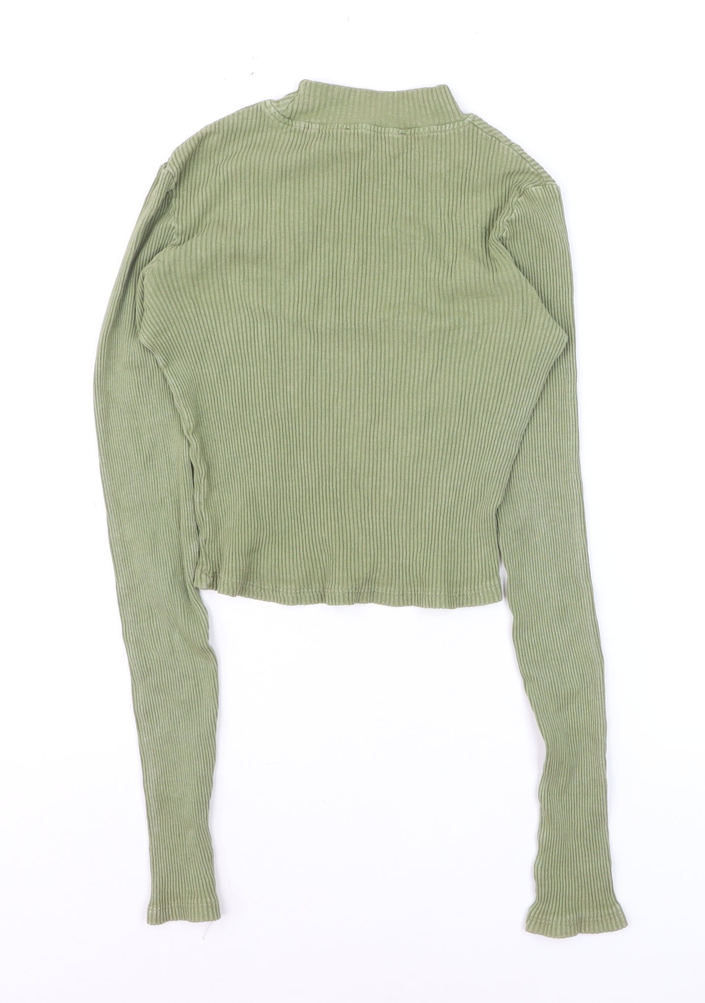 PrettyLittleThing Women’s Green Ribbed Mock Neck Cropped Long Sleeve Top Size 4