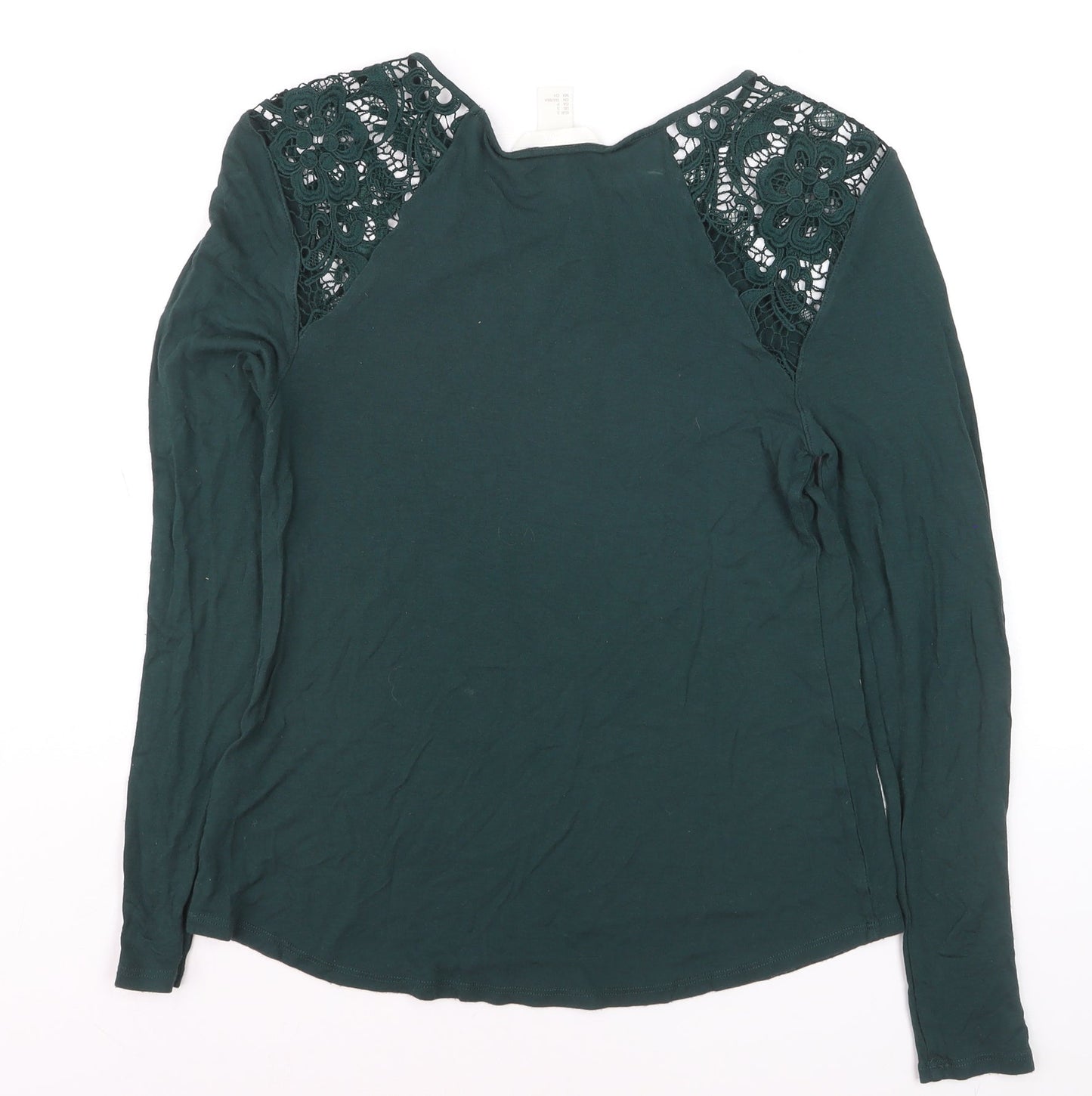 H&M Women’s Green Crochet Shoulder Long Sleeve Tunic Top Size 8