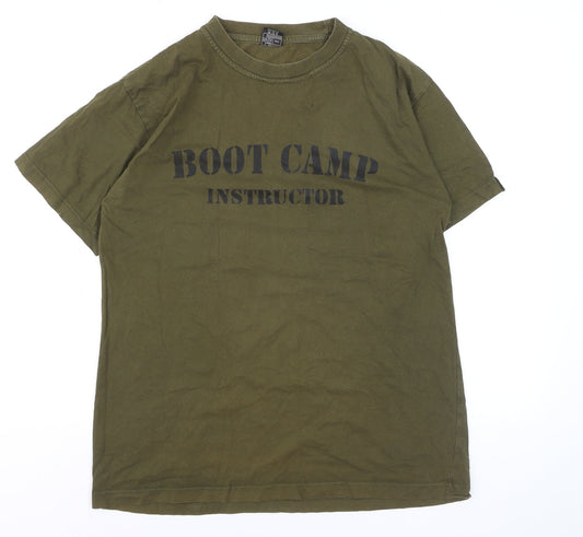 Mil-Com Men's Khaki Boot Camp Instructor T-Shirt L Cotton Army Style
