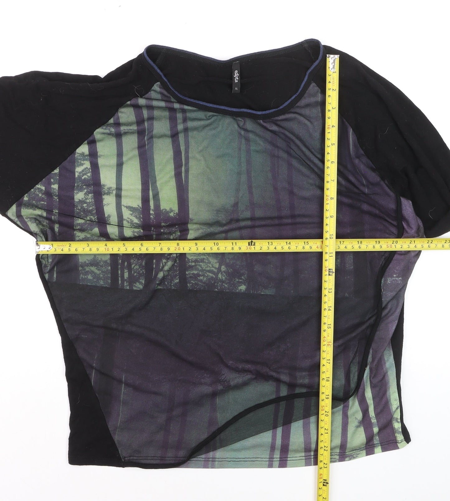 Edyta Women's Black Nature Print Relaxed 3/4 Sleeve T-Shirt XL