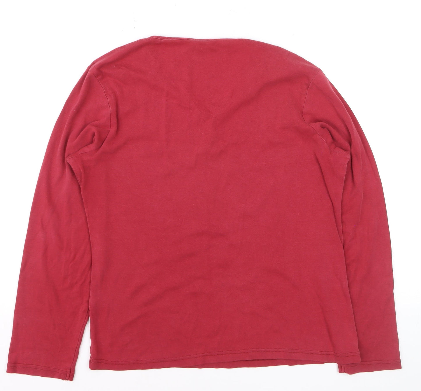 Bonmarché Women's Red Cotton Henley Long Sleeve T-Shirt L