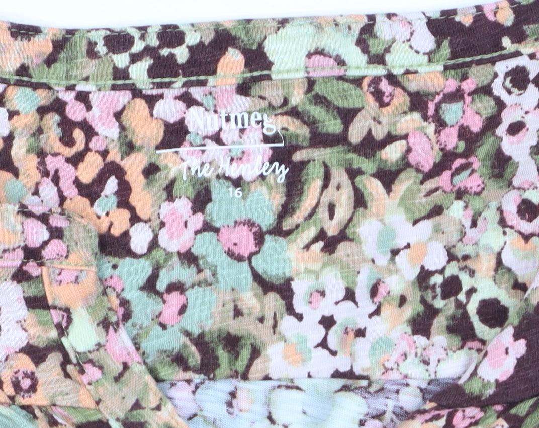 Nutmeg Womens Multicoloured Floral Henley Blouse Size 16