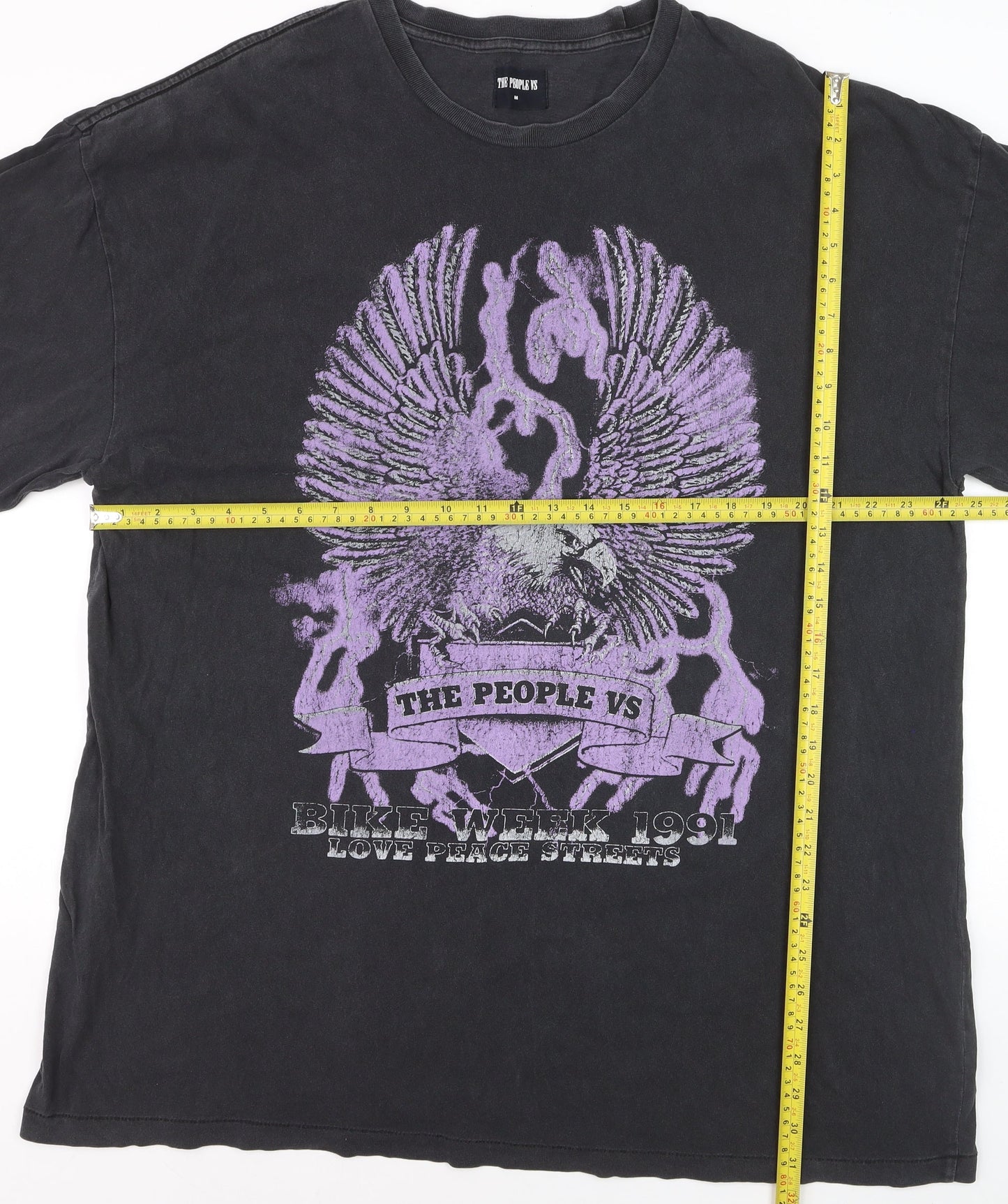 The People Vs Men's Black Graphic Eagle T-Shirt Medium