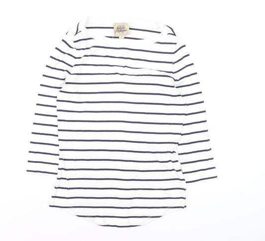 Arabella & Addison Women's White Striped 3/4 Sleeve Boat Neck T-Shirt L