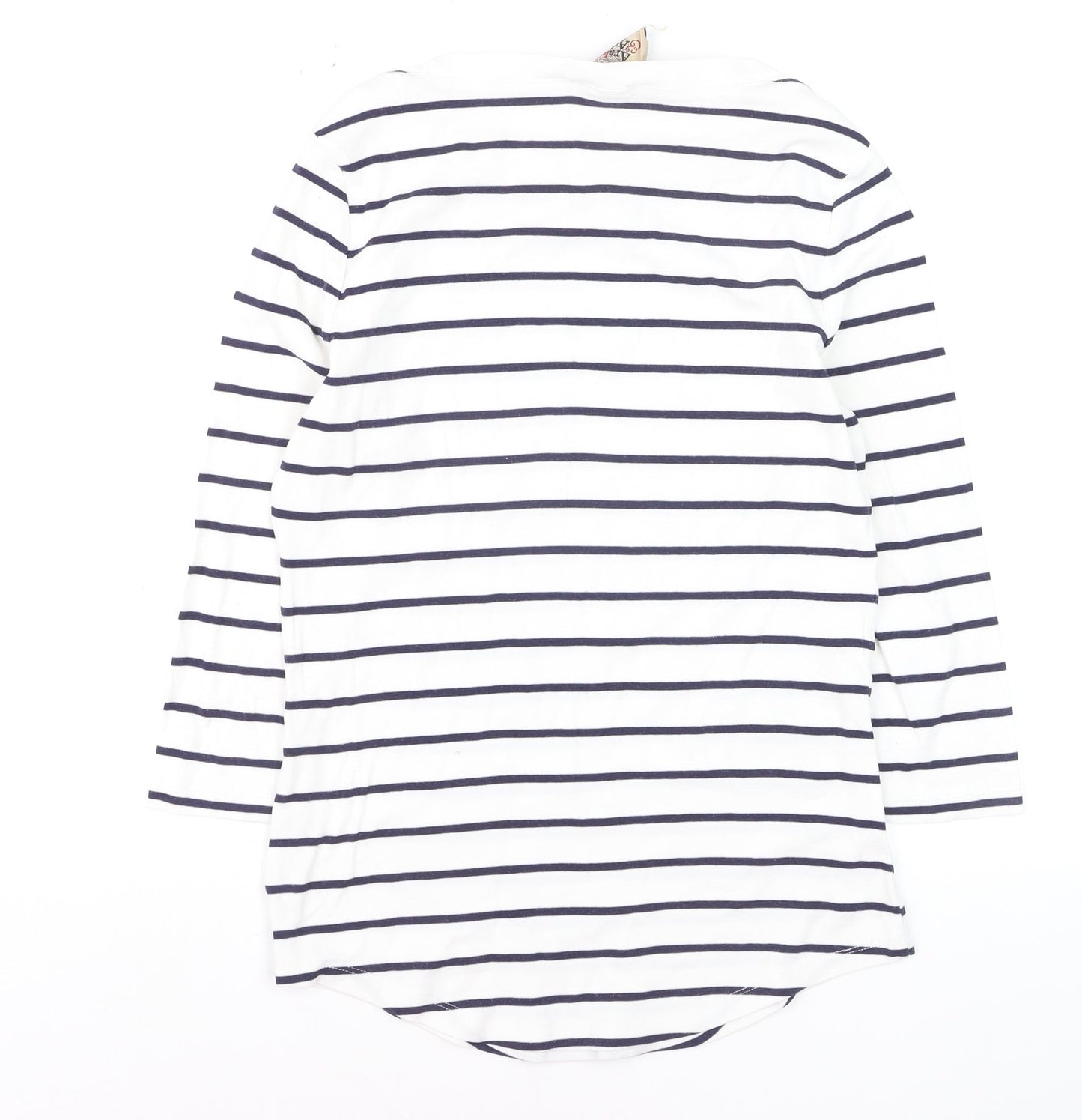 Arabella & Addison Women's White Striped 3/4 Sleeve Boat Neck T-Shirt L