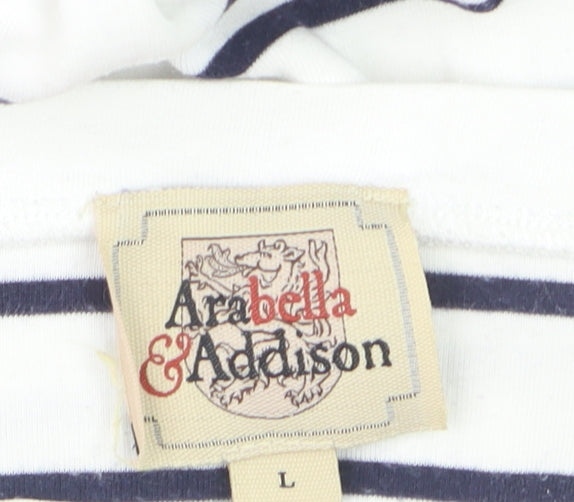 Arabella & Addison Women's White Striped 3/4 Sleeve Boat Neck T-Shirt L