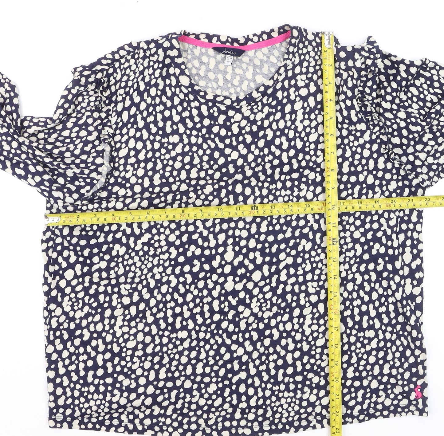 Joules Women's Blue Polka Dot Ruffle Long Sleeve Cotton Tunic Blouse UK16