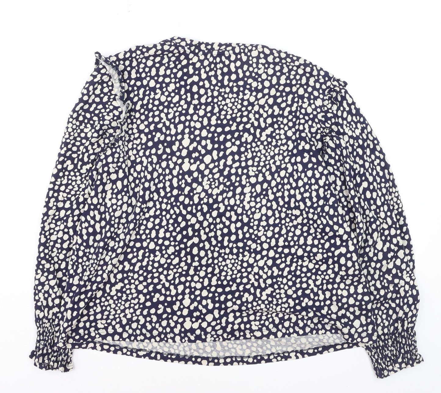 Joules Women's Blue Polka Dot Ruffle Long Sleeve Cotton Tunic Blouse UK16
