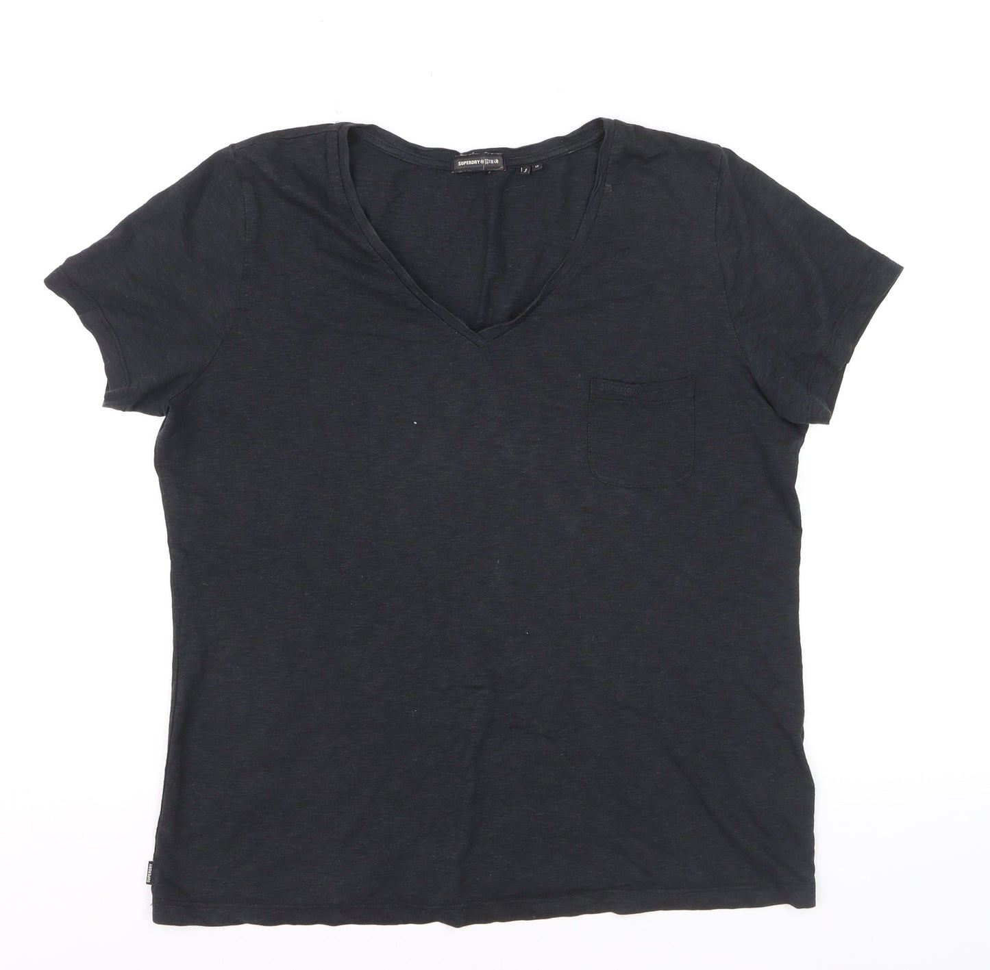 Superdry Women's Black V-Neck Short Sleeve Cotton T-Shirt Size 12