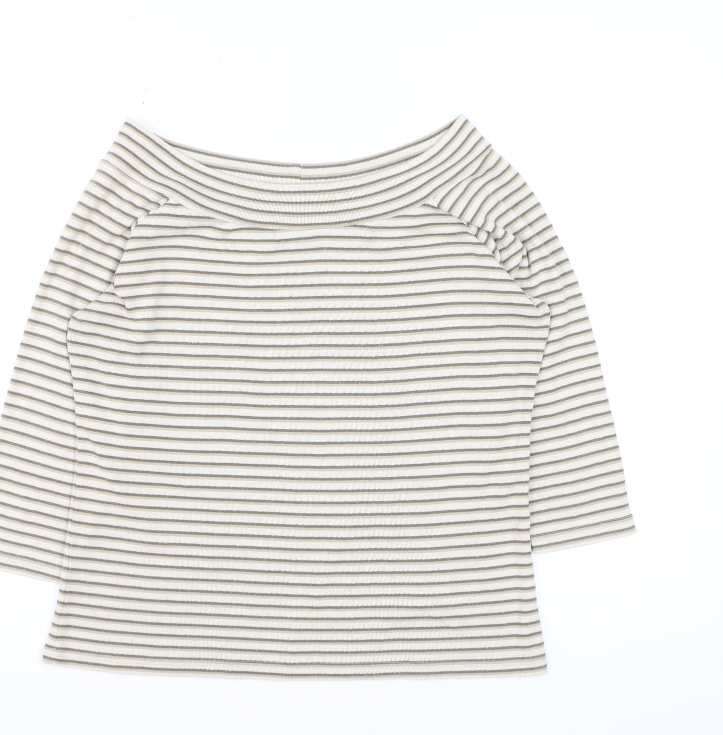 Bonmarché Women’s Beige Striped Boat Neck 3/4 Sleeve T-Shirt M